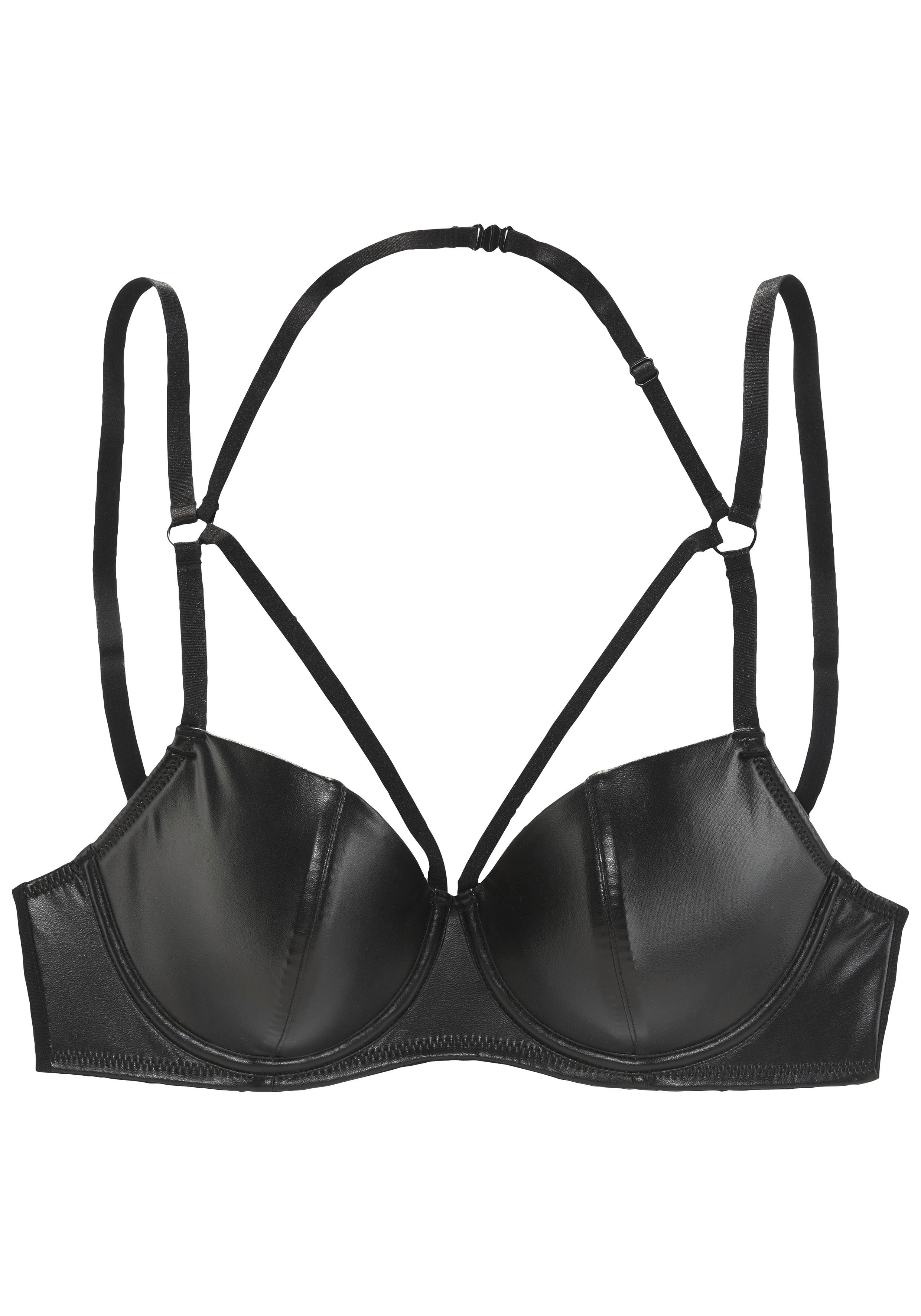 petite fleur gold Schalen-BH aus Lederimitat mit aufregenden Bänderdetails, Reizwäsche, Dessous