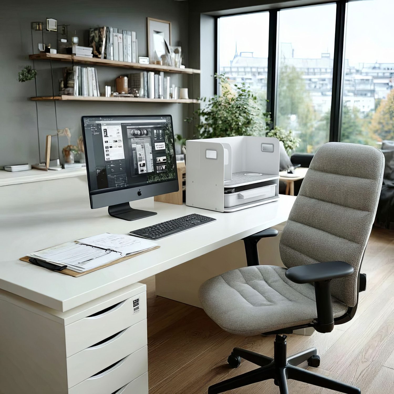 Ergo Office Organizer ER-441, mit Qi-Ladestation, Fächer-Schublade und Buchstütze