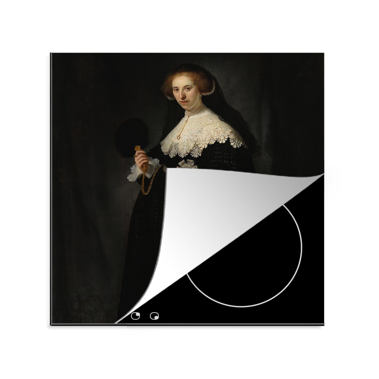 MuchoWow Herdblende-/Abdeckplatte Das Eheporträt von Oopjen Coppit - Rembrandt van Rijn, Vinyl, (1 tlg), 78x78 cm, Ceranfeldabdeckung, Arbeitsplatte für küche