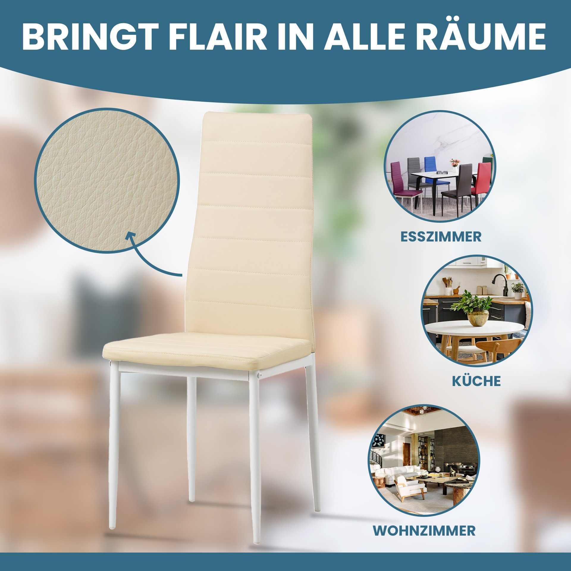 Albatros International Esszimmerstuhl Esszimmer Stühle 4 er Set MILANO, Stuhl Stühle Esszimmerstühle, Küche (4er Set, Beige, Kunstleder Bezug), Küchenstuhl Küchenstühle Essstühle für den Esstisch Ess Stühle
