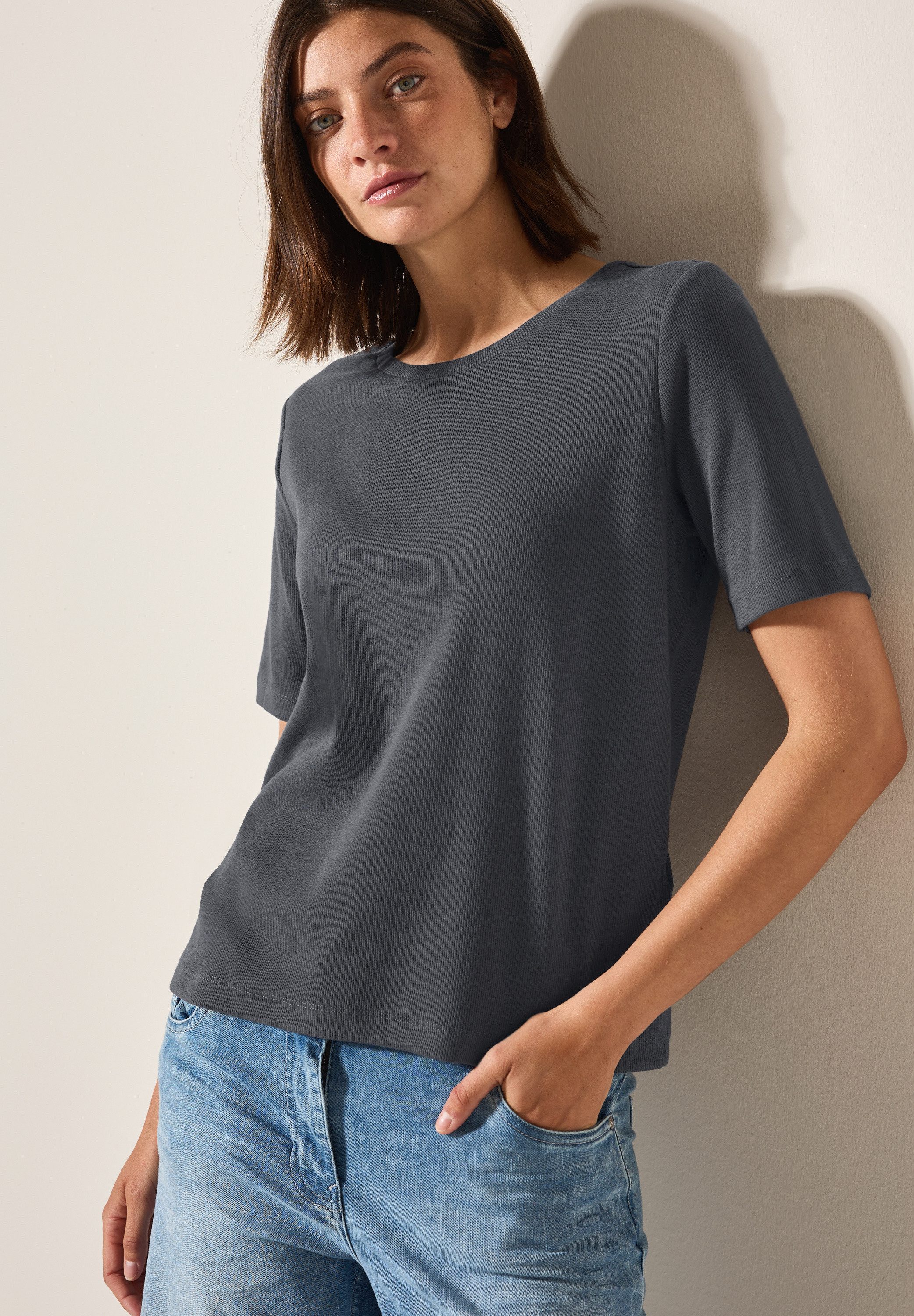 CECIL T-Shirt mit feiner Ripp Struktur günstig online kaufen