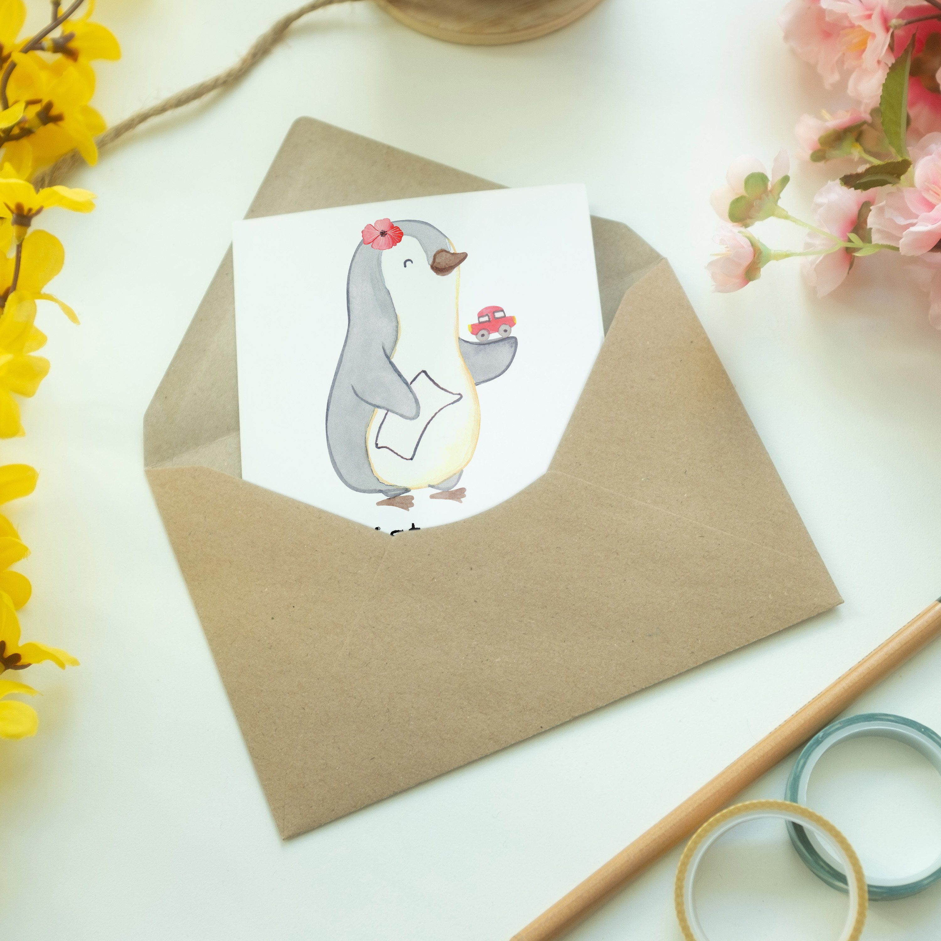 Herz - mit Mr. Panda Mrs. Autohändlerin Geschenk, - Grußkarte Hochzeitskarte, Autoverkäuf & Weiß