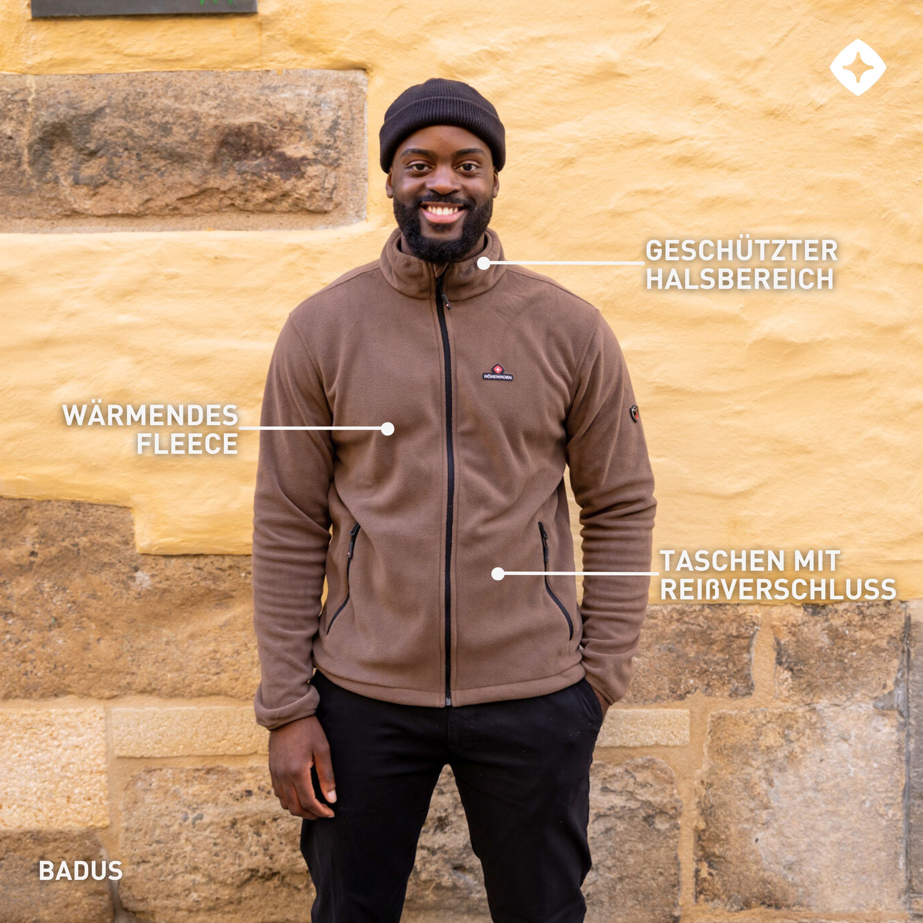 Höhenhorn Fleecejacke Badus Herren Fleece Jacke für Männer Outdoor Freizeit weicher Microfleece, Quick-Grip Paracord Zipper