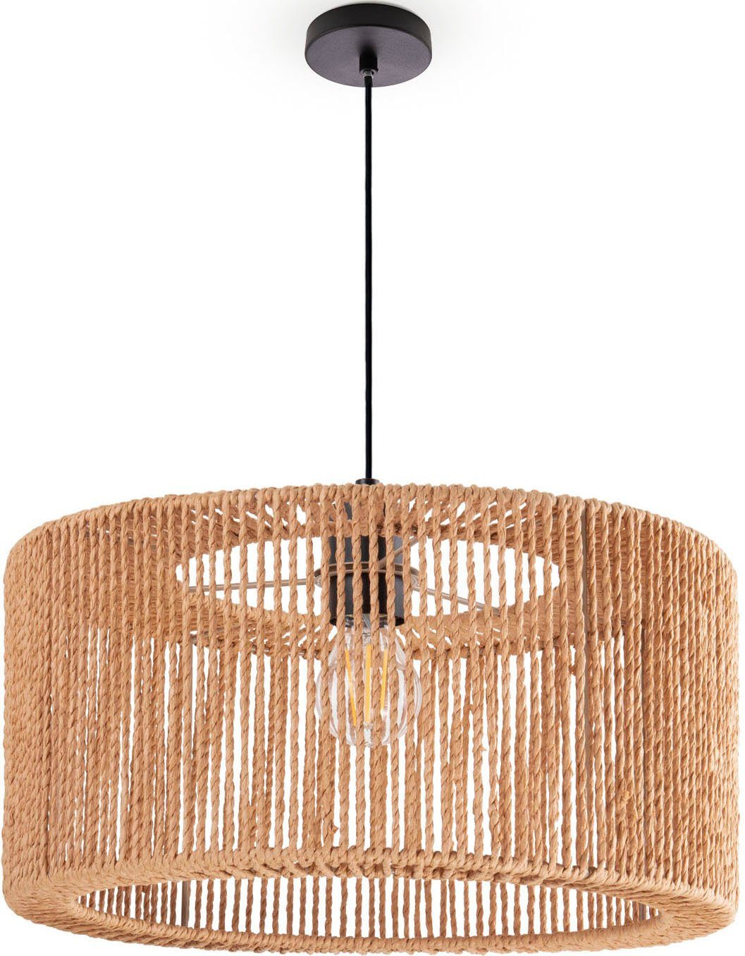 Paco Esszimmer Papier Boho Optik Lampenschirm Pendelleuchte Reyna, Groß Wohnzimmer Hugo Rattan Leuchtmittel, ohne Home