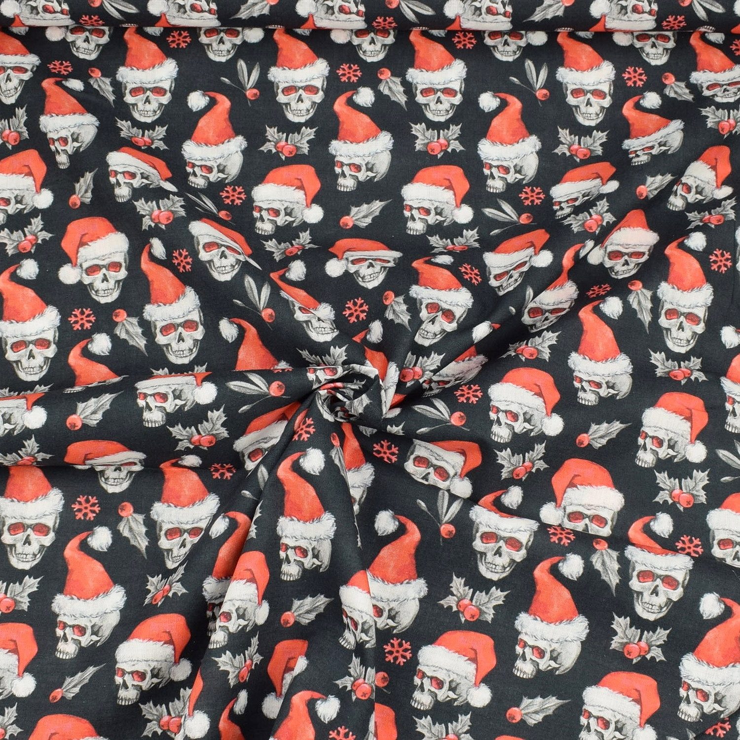 larissastoffe Stoff Weihnachtsstoff Baumwollstoff Totenkopf Weihnachten, Meterware, 50 cm x 140 cm