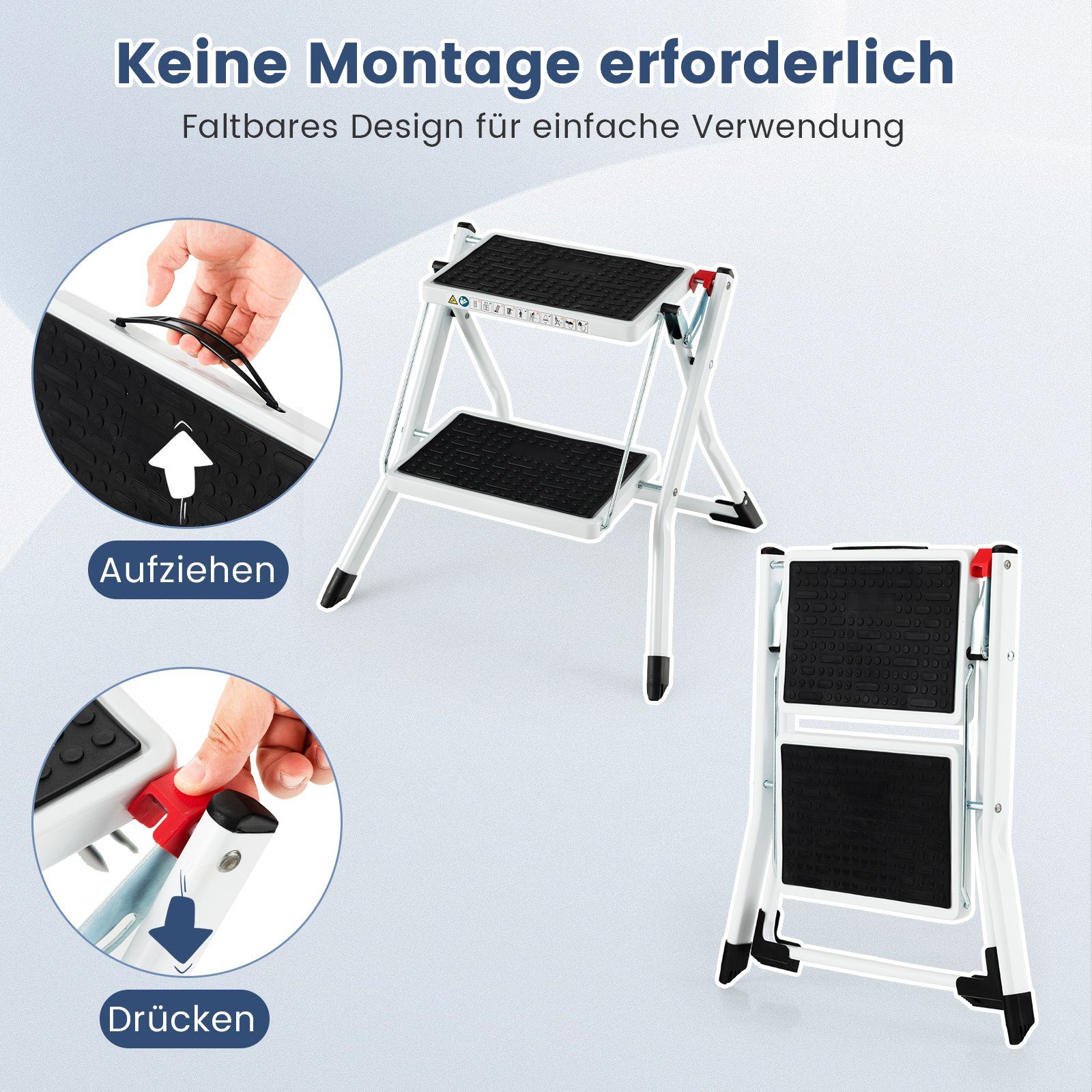 COSTWAY Klapptritt, 2 Stufen, 20cm breit, 150kg belastbar, klappbar