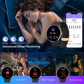 CatShin mit AMOLED Touchscreen Sport Fitness Smartwatch (1.43 Zoll, Android / iOS), Mit Wasserdicht blutdruck Schrittzähler Herzfrequenz Telefonfunktion