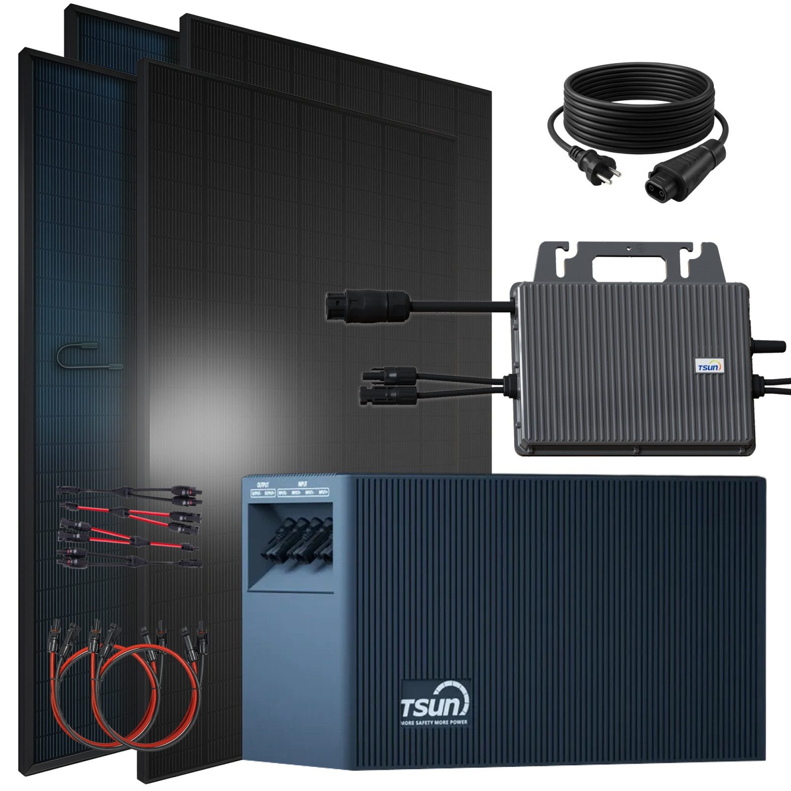 SUNNIVA Balkonkraftwerk 1840W mit 2,01 kWh Speicher TSUN TSOL-DCU2000Lite, (BIFAZIAL FULLBLACK komplett Steckdose, PV Solaranlage Komplettset mit Solarspeicher,4x 460W N-Type Glas-Glas Bifacial Module)