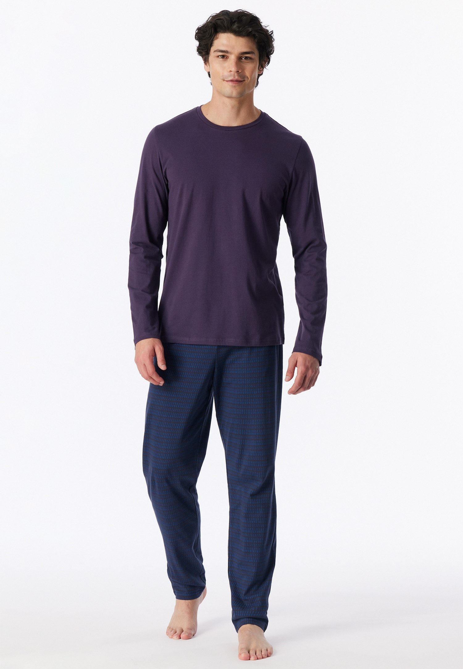 Schiesser Schlafanzug Casual Essentials (2 tlg., 2tlg) mit unifarbenem Langarmshirt mit rundem Halsausschnitt