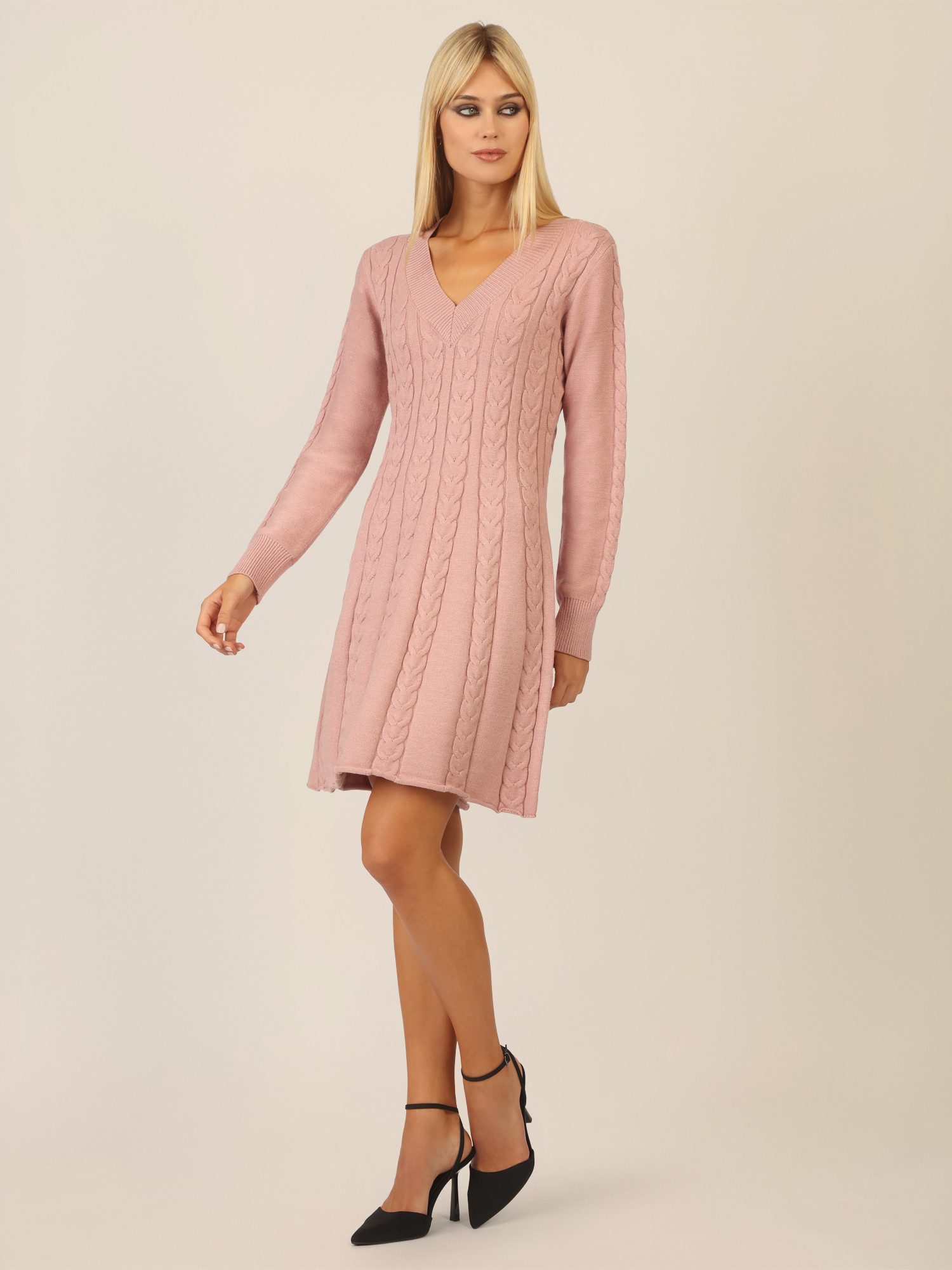 Apart Strickkleid mit Zopfmuster und V-Ausschnitt günstig online kaufen