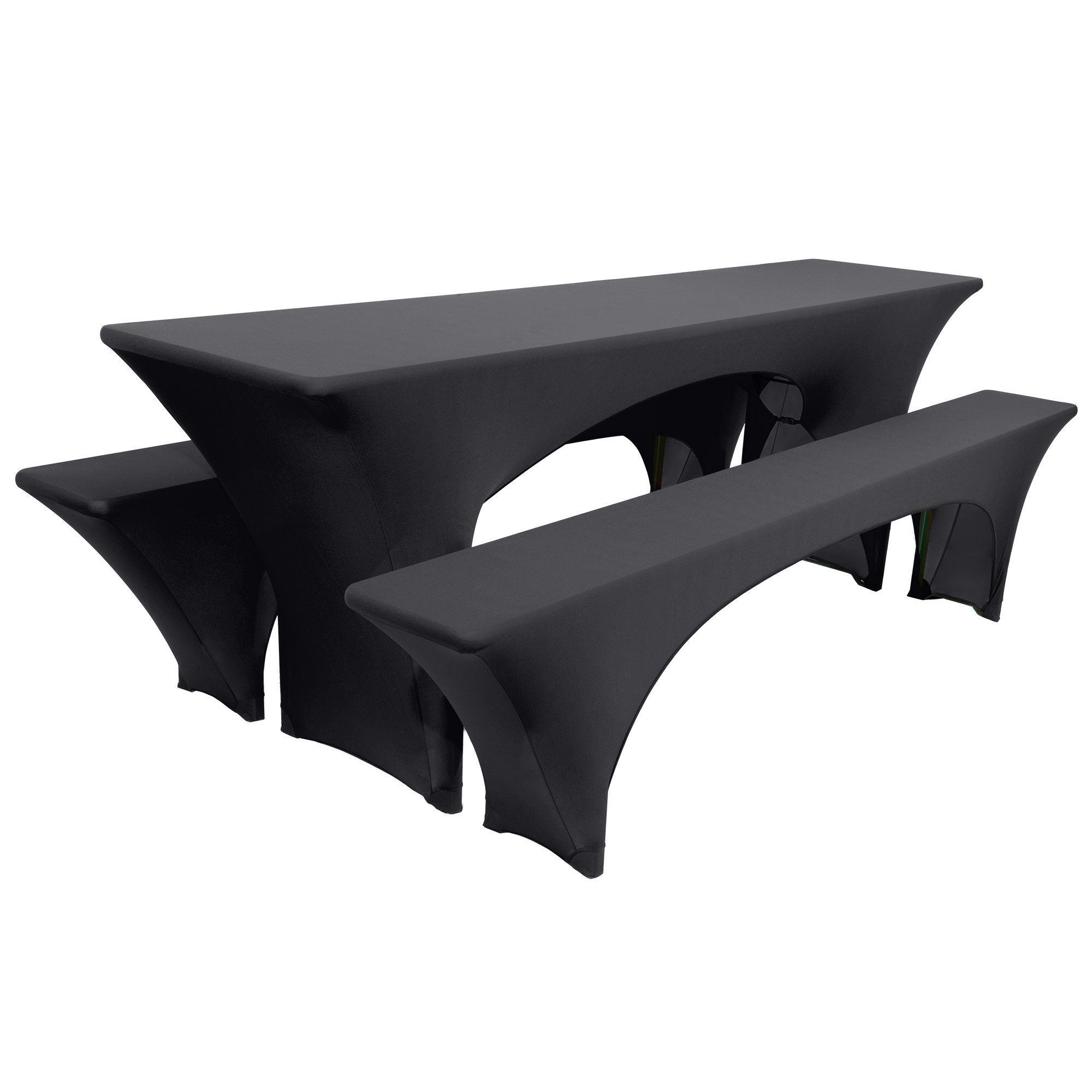 Beautissu Biertischhusse Edles Stretchhussen Set 3tlg. Victoria, 220x50cm, Schwarz, Elastische Hussen für Bierzeltgarnitur Husse Biertisch + 2 Bierbank
