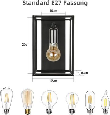 Nettlife Wandleuchte Innen Schwarz Wandlampe Wandbeleuchtung Vintage E27 Metall Industrial, LED wechselbar, Schlafzimmer Treppenhaus Flur Wohnzimmer Küche