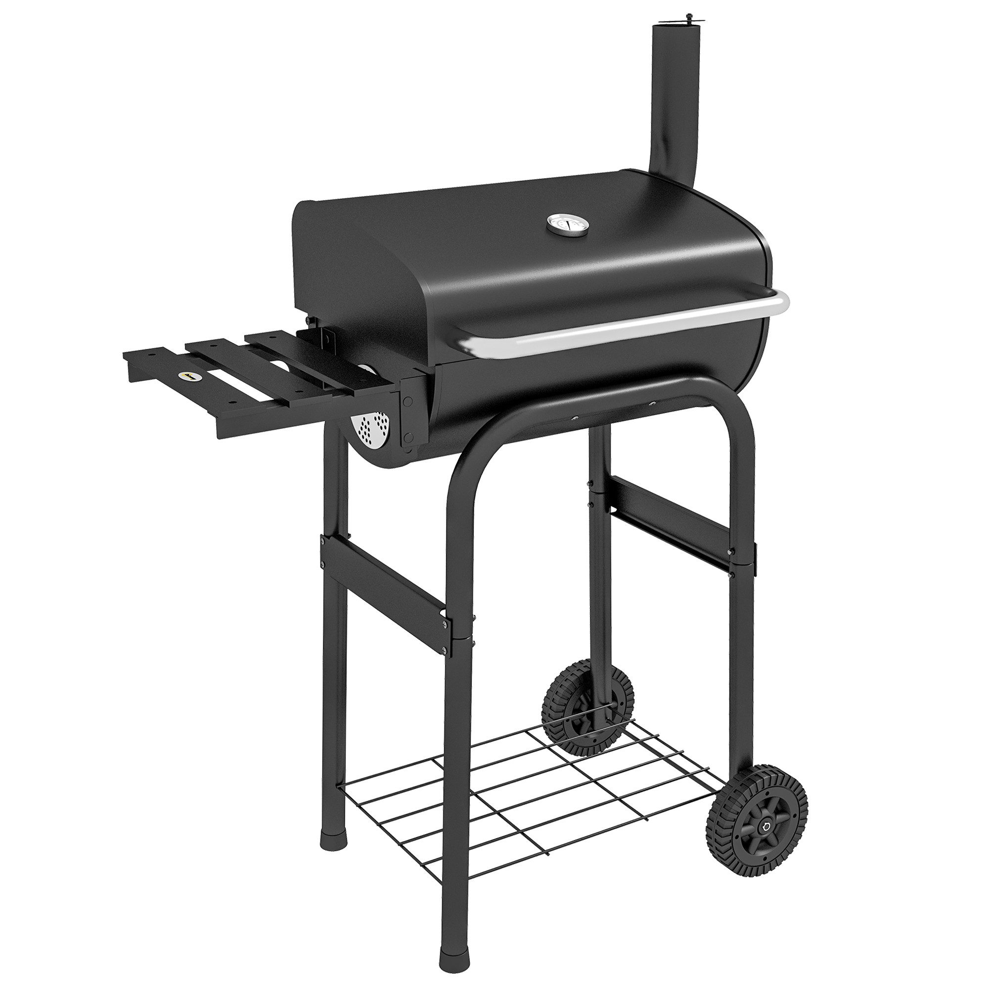 Outsunny Holzkohlegrill mit Regalen, tragbarer BBQ-Wagen-Räucherofen mit Rädern, Deckel, Kohlegrill, Grillwagen, für Garten, Terrasse, Balkon, Dachterrasse, schwarz