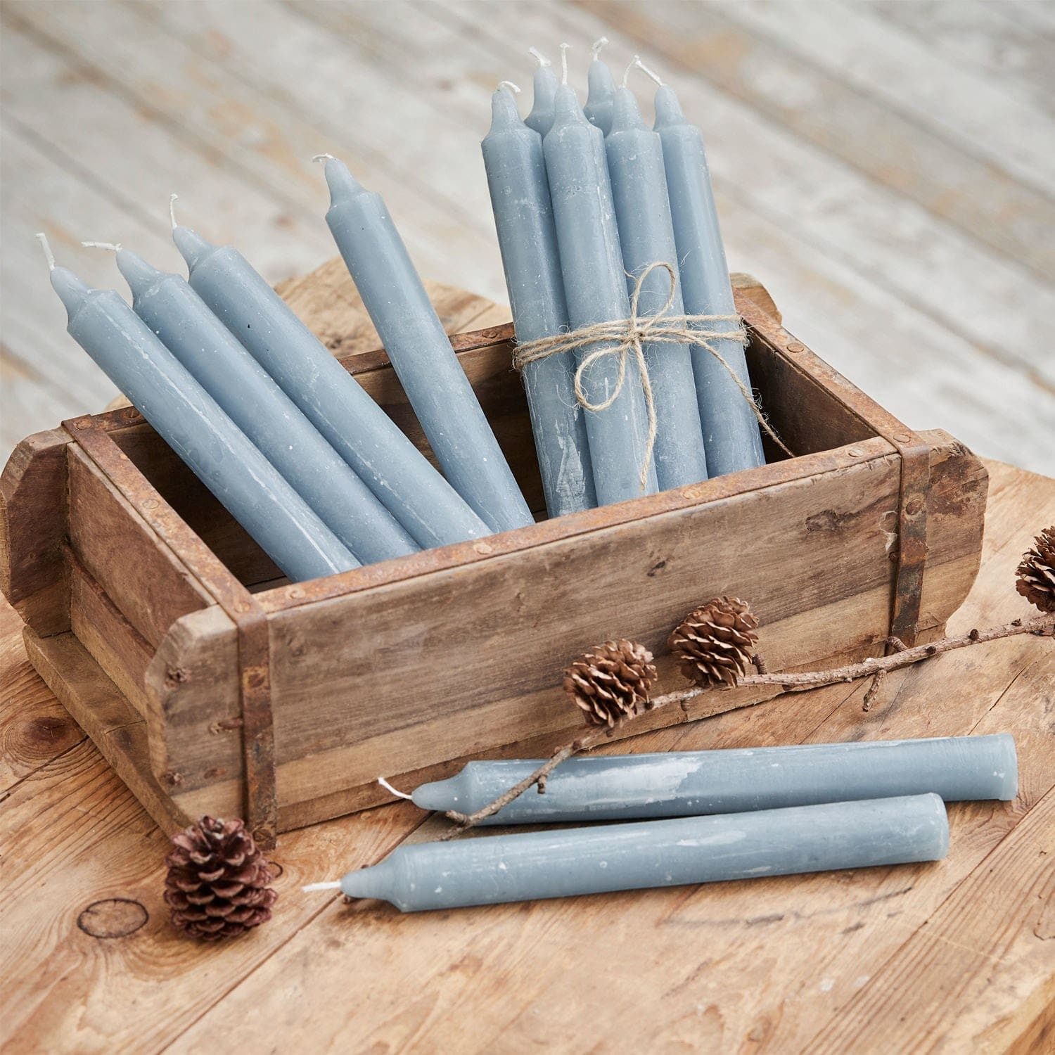 Mirabeau Stumpenkerze Kerze 12er Set Bauceau graublau (12er Set, 12er Set), none