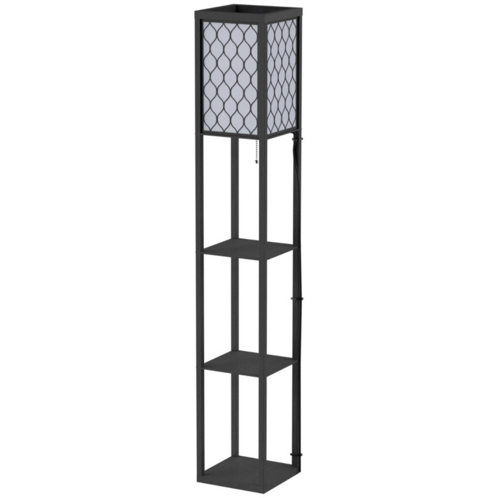MIBODE Lampenschirm Stehleuchte mit Regalen E27 bis 40W Holz Schwarz 26x26x160cm