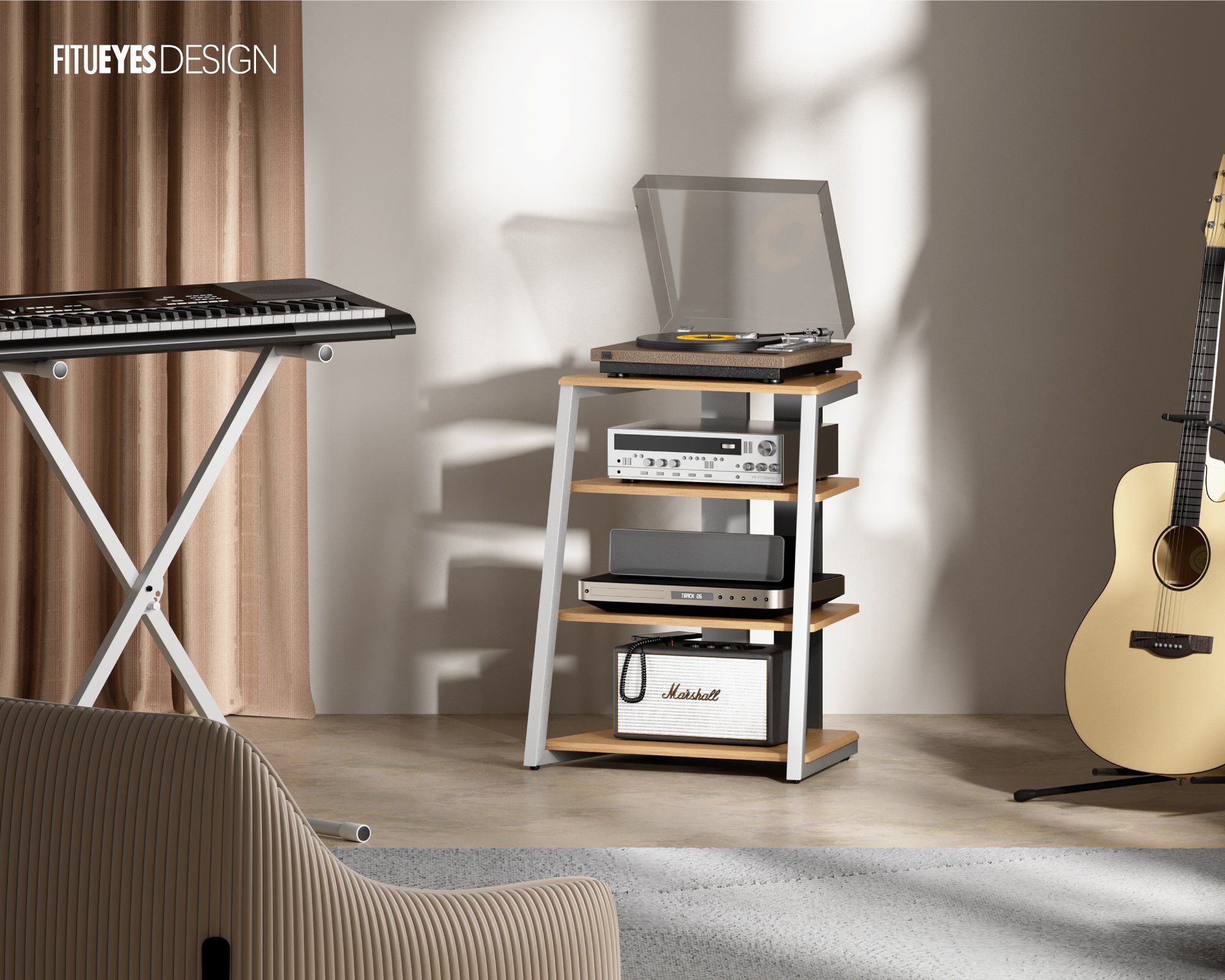 FITUEYES TV-Regal, HiFi Rack TV Rack aus Holz und Metall, 610x518x780mm günstig online kaufen