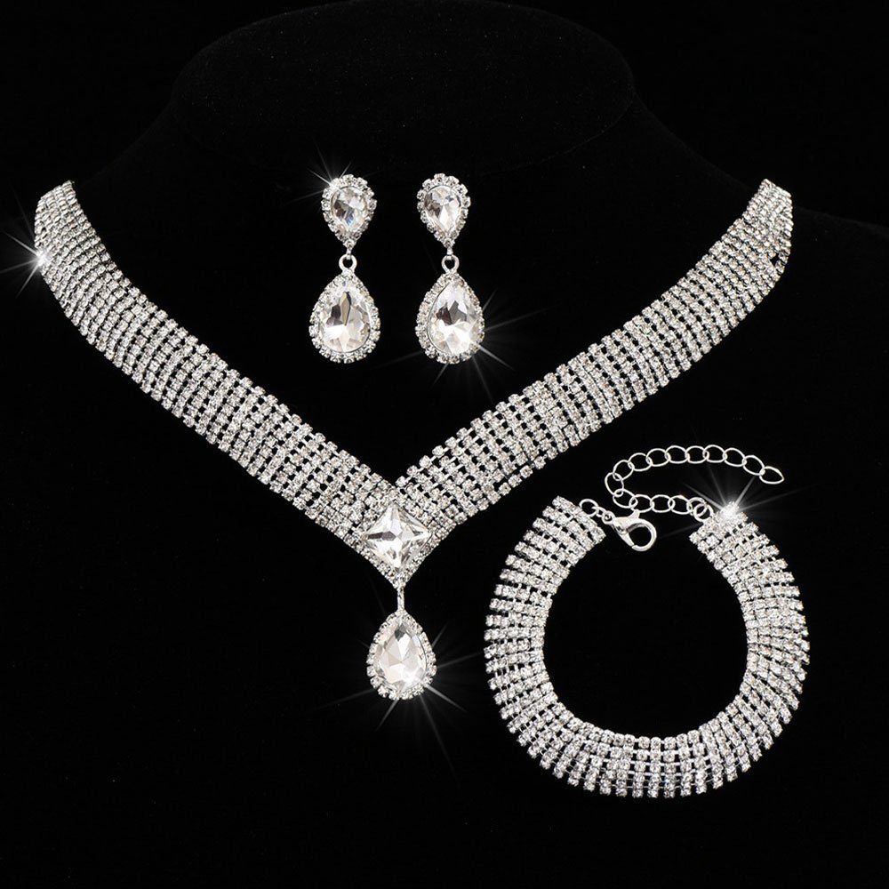 LAKKEC Schmuckset Halskette Brautschmuck, Accessoires für Armband Ohrringe Bräute Set Modeschmuck (3-tlg)