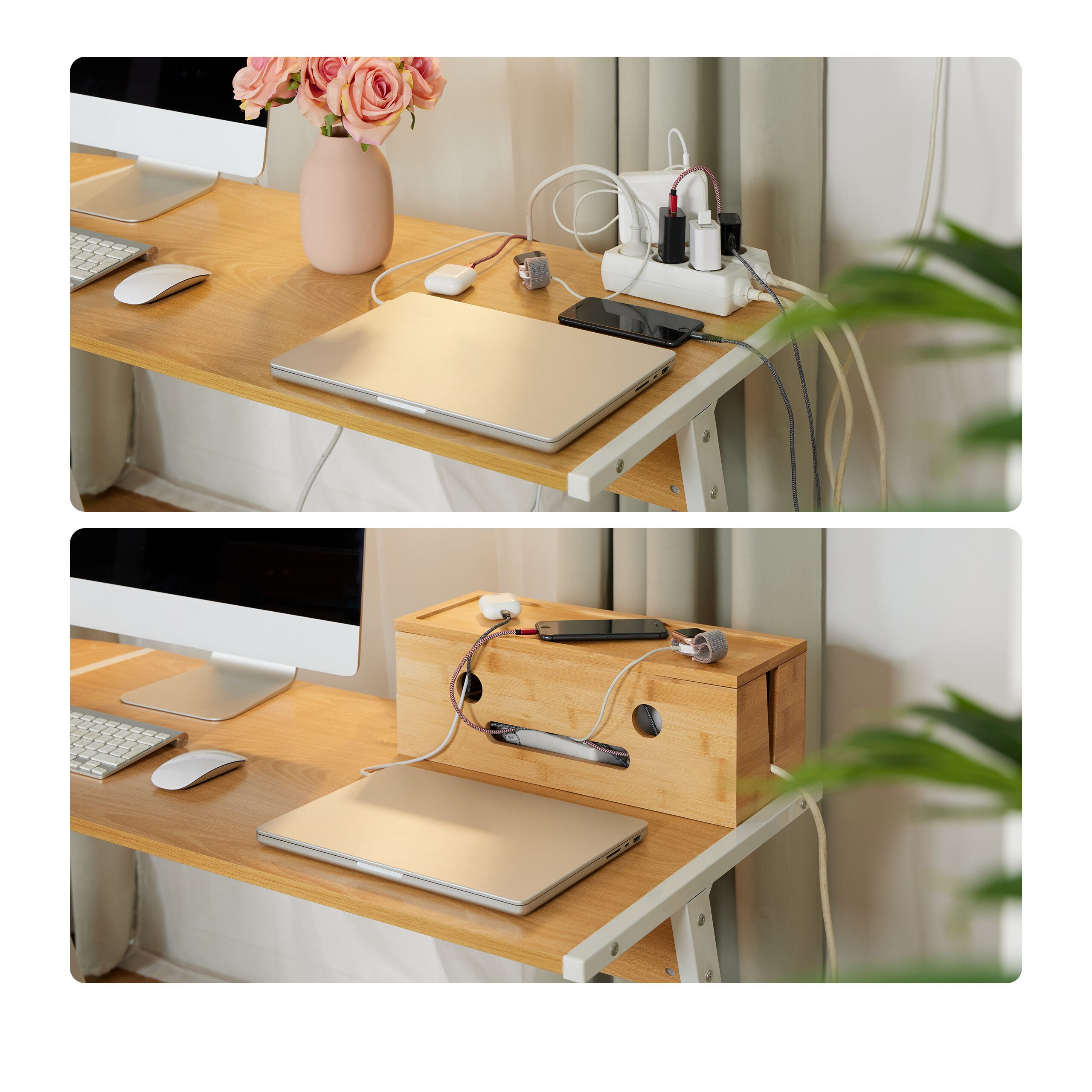 relaxdays Kabelbox aus Bambus