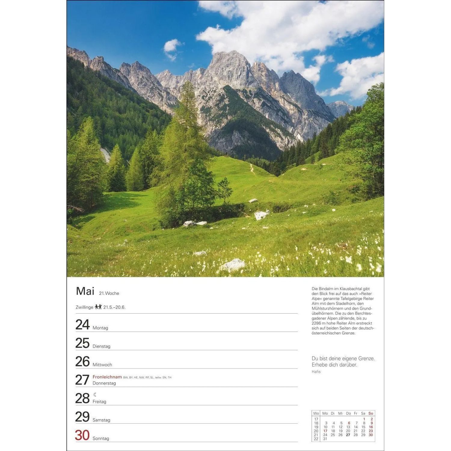 Harenberg Kalender Verlag Wandkalender Berge Wochenplaner 2027 - 53 faszinierende Fotografien