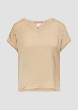 QS Kurzarmshirt Fabricmix-Shirt im Loose Fit mit V-Ausschnitt Label-Patch