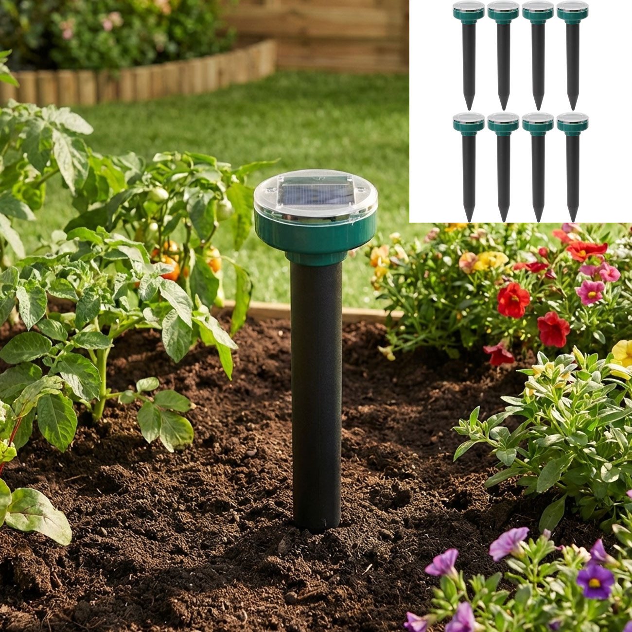 Casativo Vibrations-Tierabwehr Solar Maulwurf&Wühlmaus Vertreiber im Set pro Erdspieß ca. 30 m IP44, 8-tlg., Solar, chemiefrei, IP44, 30 m/700 m² je Spieß, als 4er/8er/16er Set