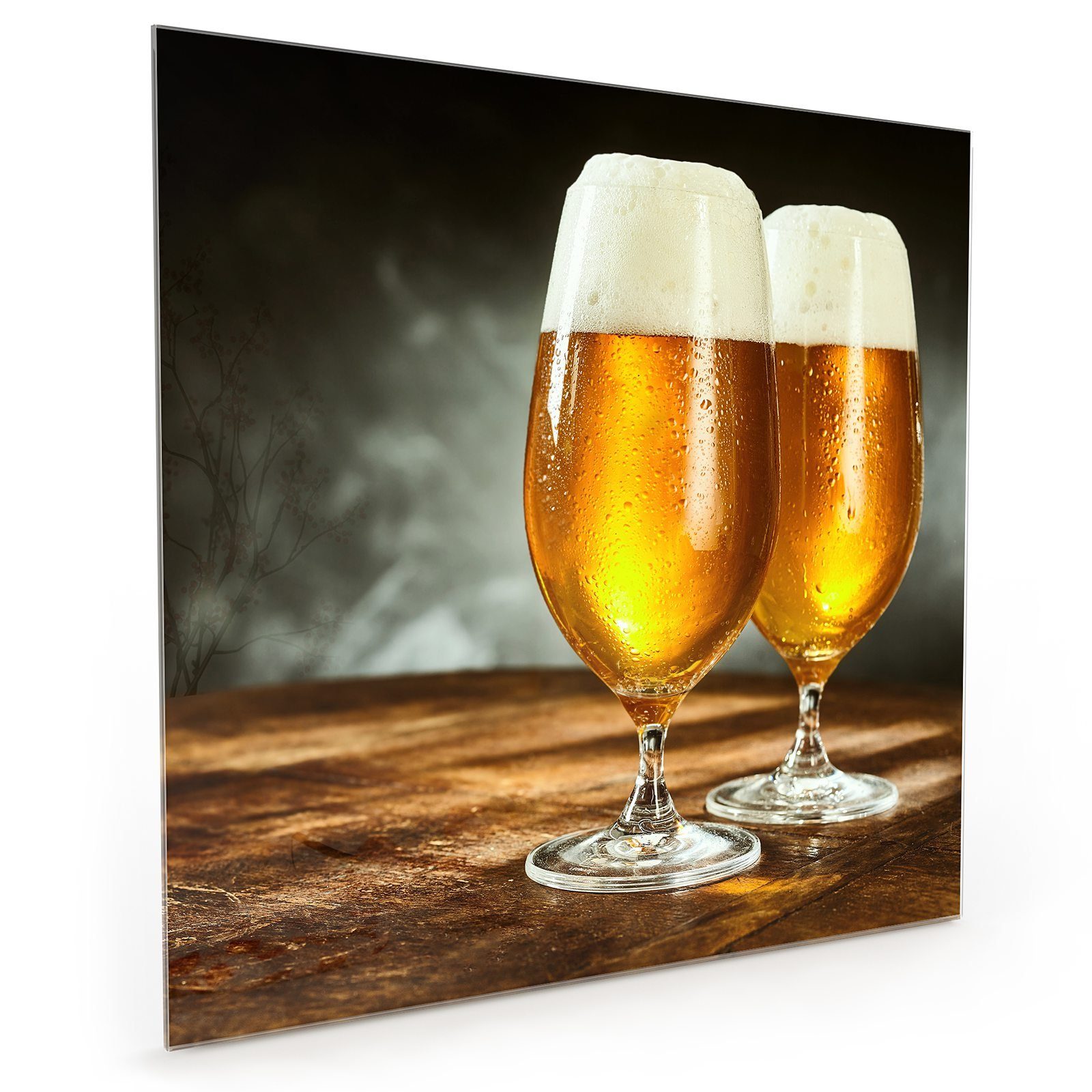 Primedeco Küchenrückwand Küchenrückwand Spritzschutz Glas mit Motiv Zwei Gläser voller bier | Küchenrückwände
