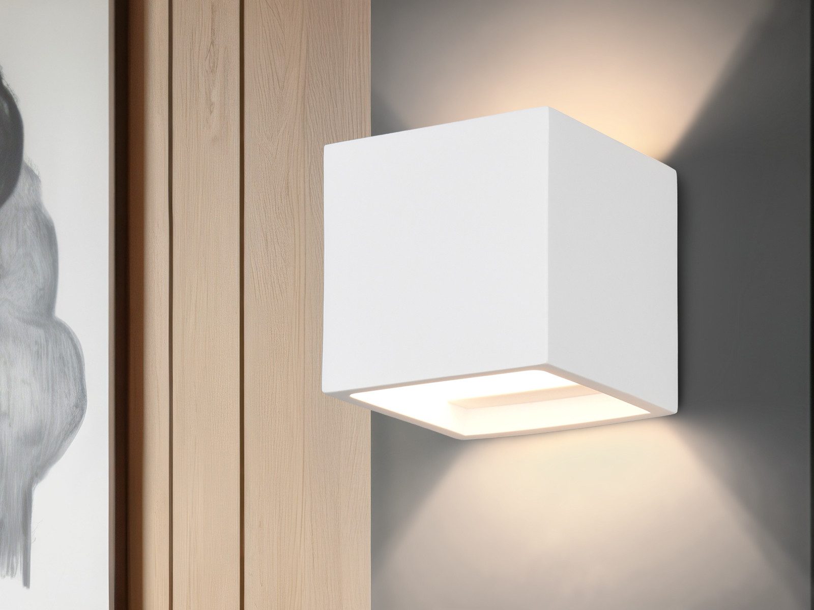 TRIO Leuchten LED Wandleuchte aus Gips, bemalbar, Würfel 11,5cm, Dimmfunktion, LED wechselbar, Warmweiß, Up and Down Innen Wandbeleuchtung indirekt inkl. Leuchtmittel