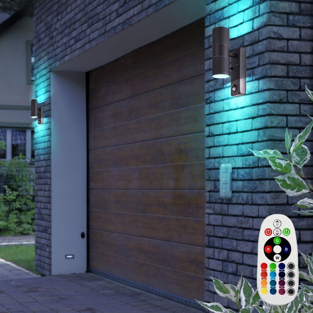 etc-shop Außen-Wandleuchte, Leuchtmittel inklusive, Warmweiß, Farbwechsel, Außenwandleuchte mit Bewegungsmelder LED Wand Außenleuchte