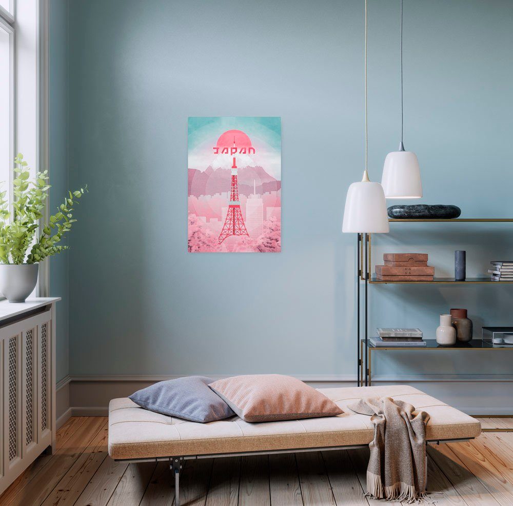 Komar Leinwandbild Vintage Travel Japan - Größe 40 x 60 cm, Natur (1 St), Keilrahmenbild mi Echtholzrahmen