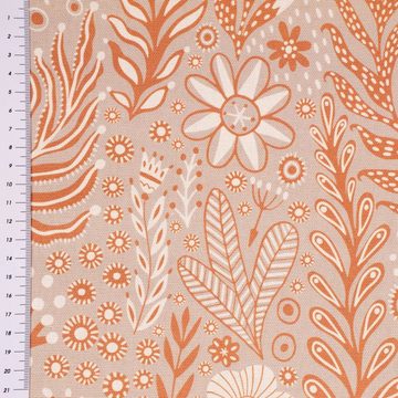 SCHÖNER LEBEN. Stoff Dekostoff Baumwolle Digitaldr. Blätter Blumen Gräser beige orange 1, Digitaldruck