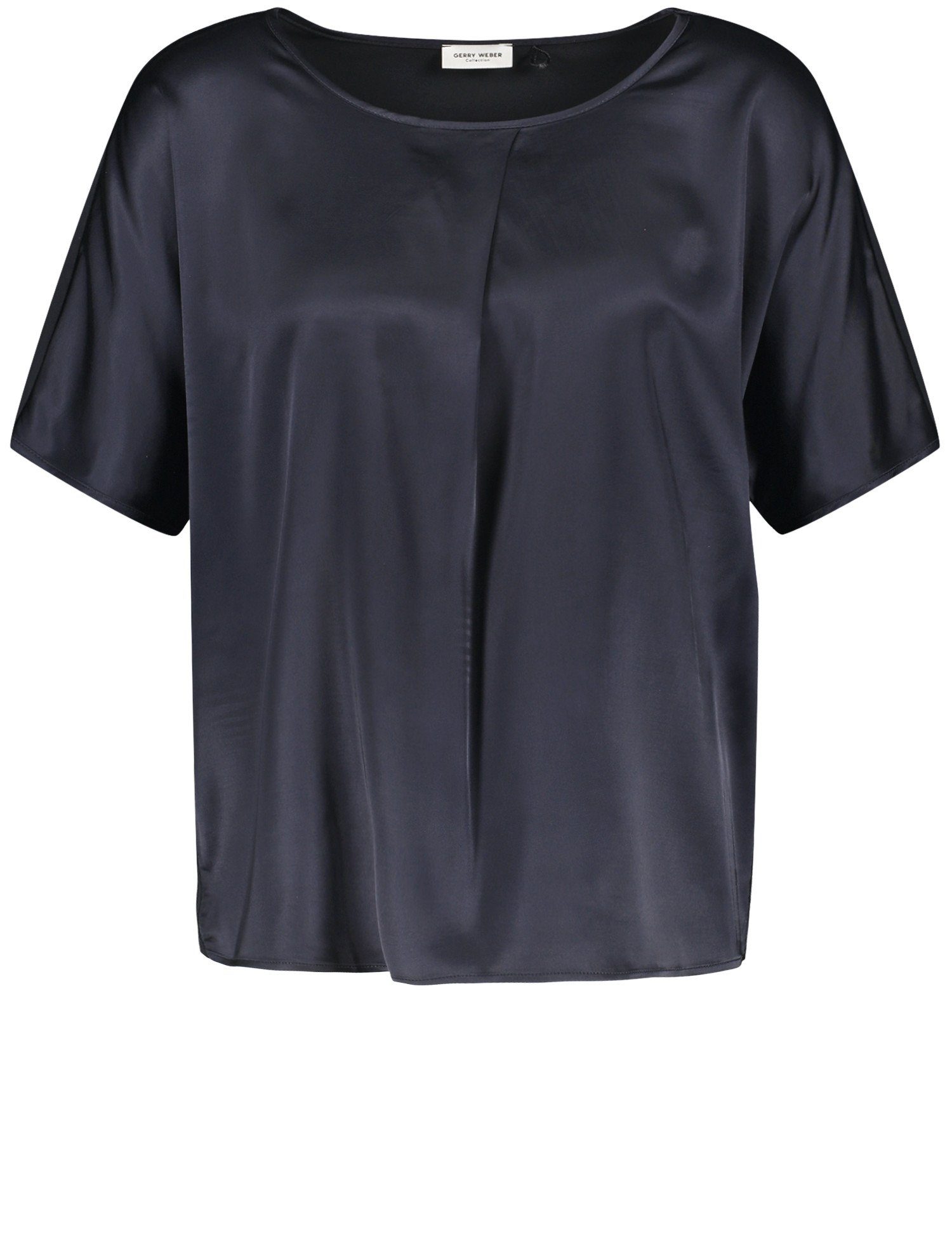 GERRY WEBER navy Blusenshirt Falte Ausschnitt mit Kurzarmshirt gelegter am