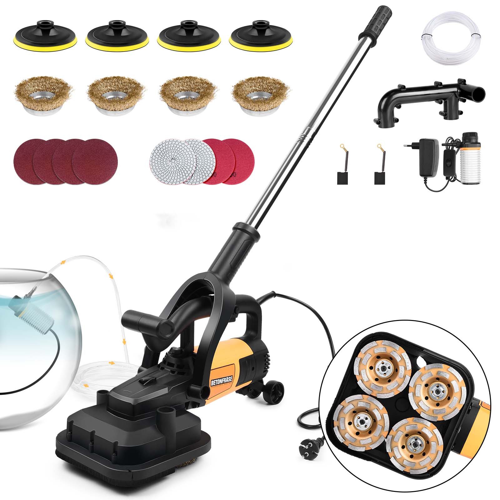 XERSEK Kantenschleifer 2in1 Betonschleifer Sanierungsfräse mit 4-Modulen, 3800W Betonfräse (6-Gang, Doppelte Staubabsaugung, Langgriff für Arbeiten im Stehen), Zum Schleifer & Fräsen von Beton Fliesenkleber Stein und Hartem Putz