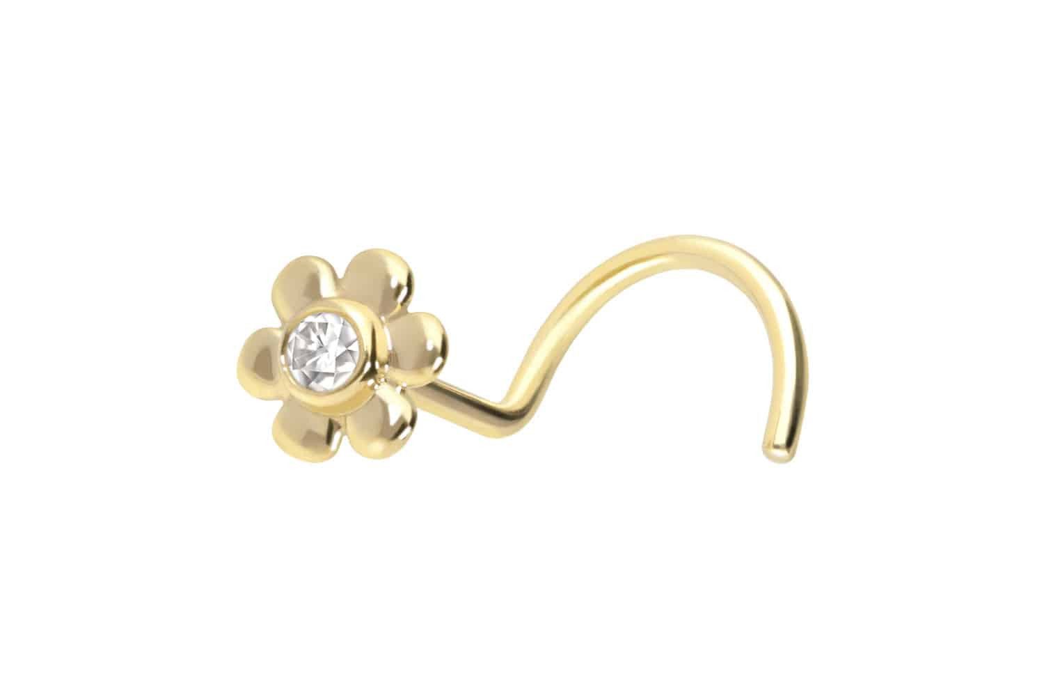 Nasenpiercing 14/18 Karat Gold Nasenstecker Spirale MOISSANIT + BLUME