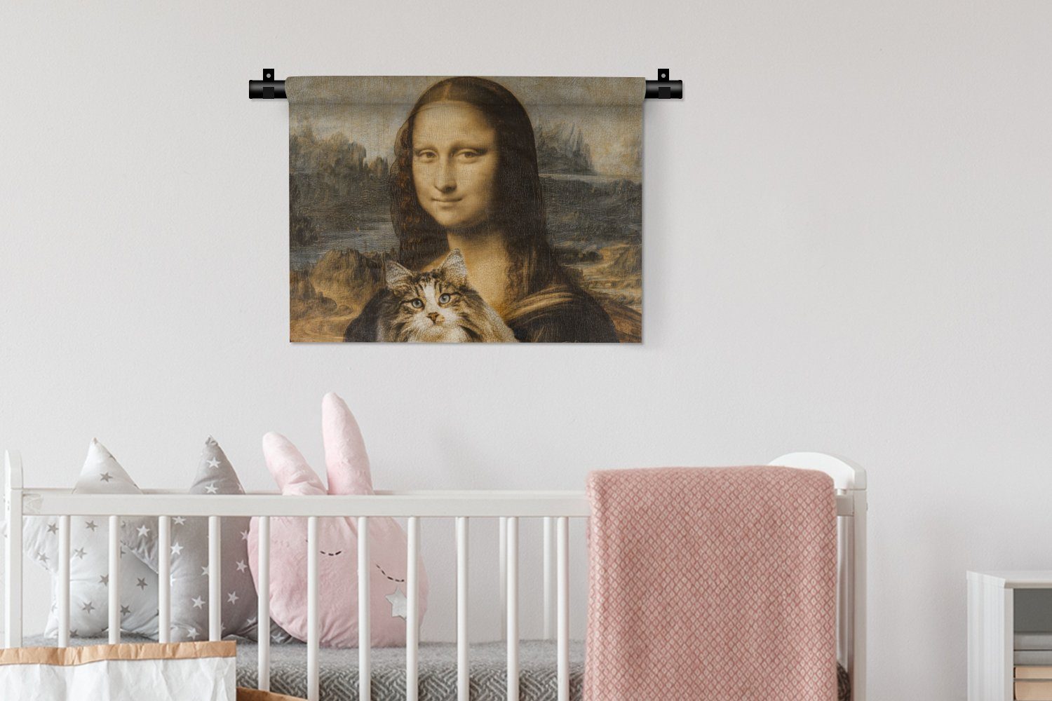 MuchoWow Wanddekoobjekt Mona Lisa Alte, - Katze Vintage Kunstwerk - Kinderzimmer Wandbehang, Vinci - - Wohnzimmer, - Schlafzimmer, Wanddeko da für Leonardo Kleid