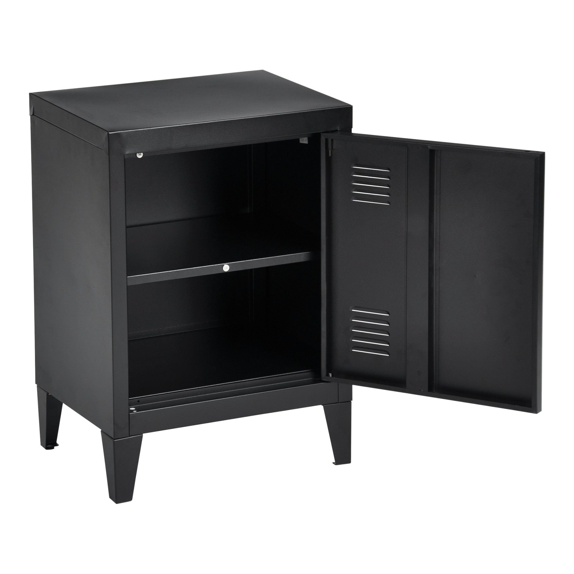 en.casa Nachtschrank (2-St) »Inari« 2er Set mit Türgriff links Stahl 57 x 40 x 30 cm Schwarz – Bild 4 von 5