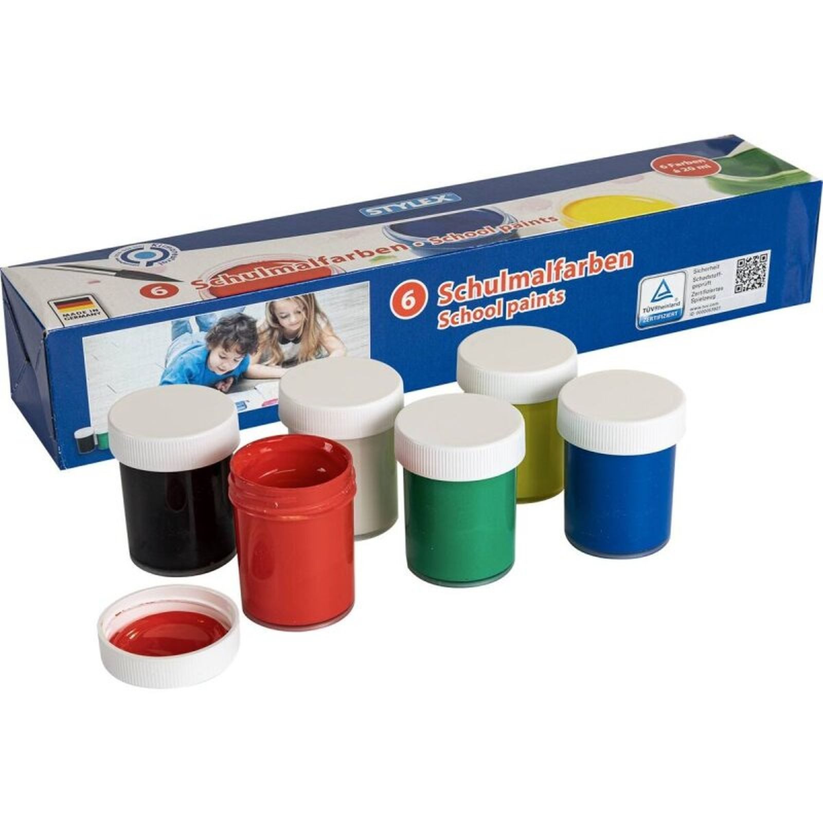 Stylex Schreibwaren Wasserfarbe Schulmalfarben, 6 Farben á 20ml
