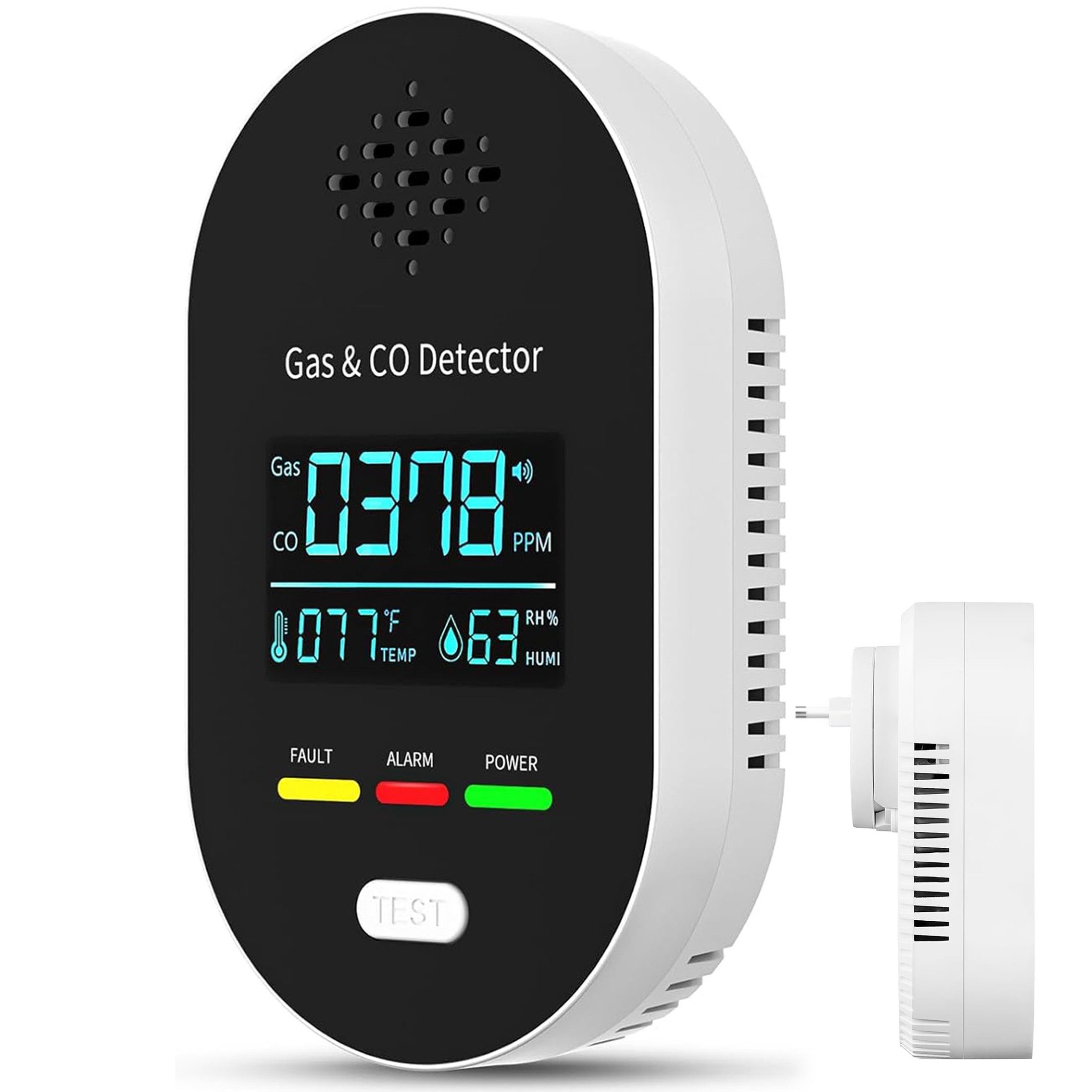 Luckice 4-in-1 Gaswarngerät mit Stecker,Gas- & CO-Melder (LCD-Display, Kohlenmonoxid- und Brenngaswarnmelder,für Zuhause, Erdgas)