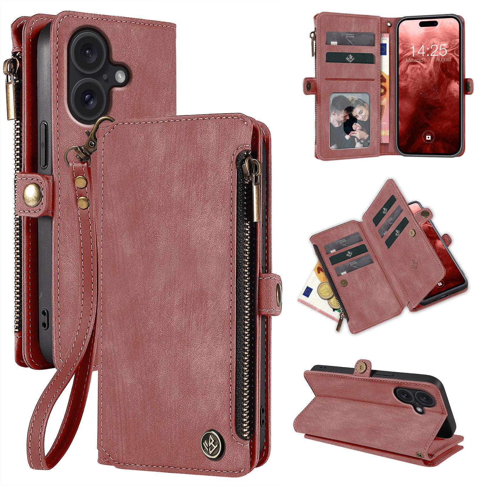 Tec-Expert Handyhülle Geldbörse Hülle mit RFID Schutz für Apple iPhone 17 Pro, Klapphülle Cover Case mit Kartenfach Geldfach Münzfach