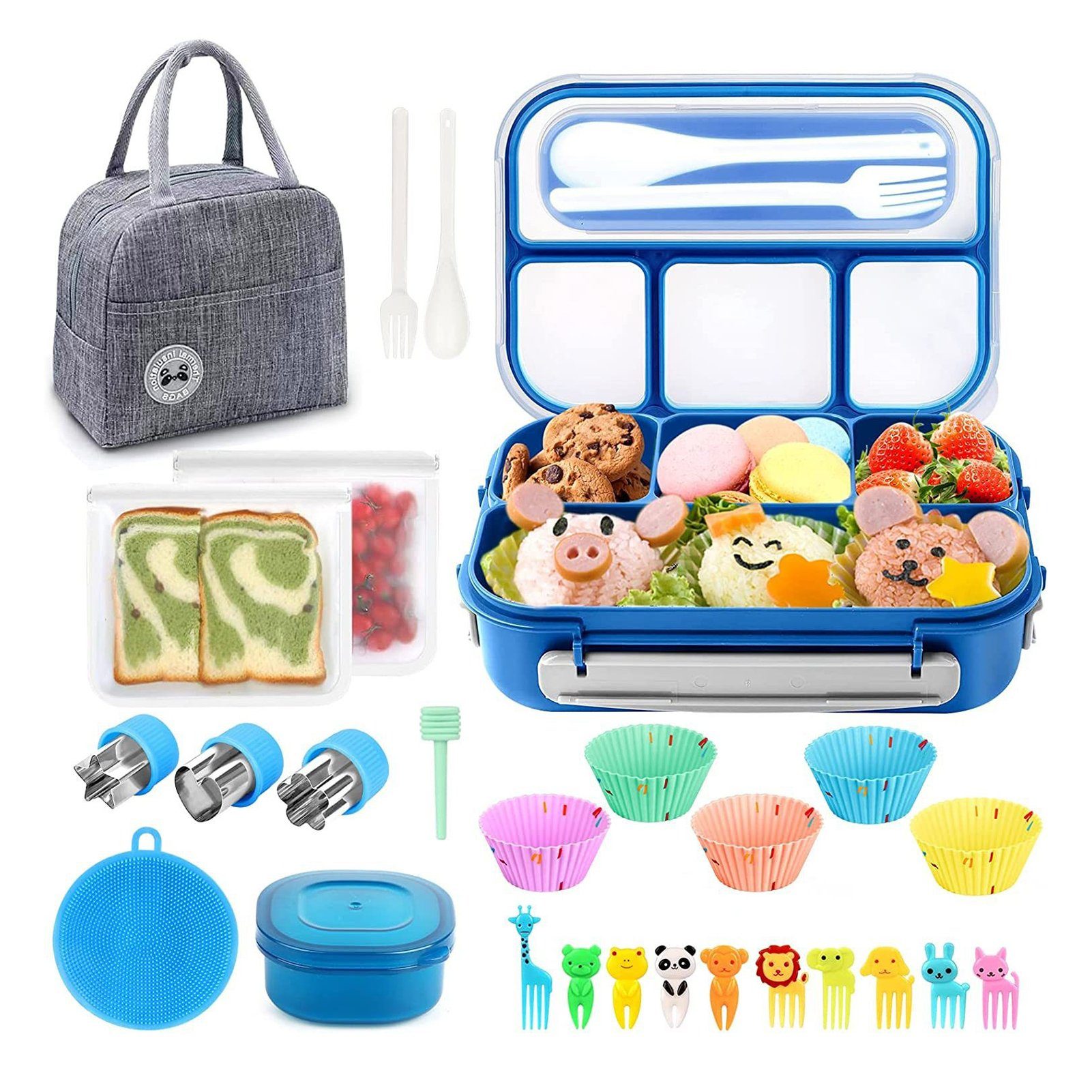 Blusmart Lunchbox 27-teiliges Lunchbox-Set Mit Löffel, Einfacher Personalisierter blue