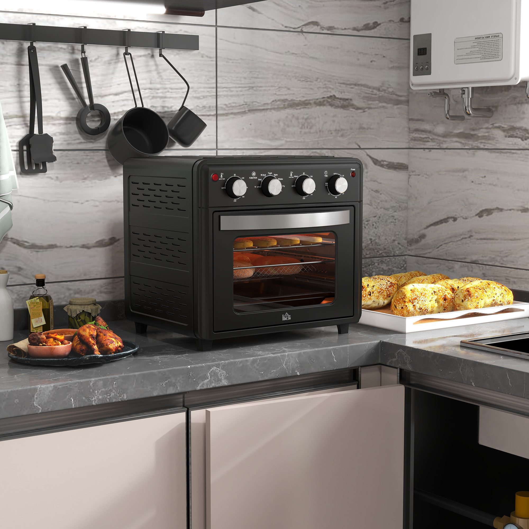 BBG Minibackofen Minibackofen mit Umluft 30L, 7 Modi inkl. Grillrost, Backblech, mit Frittierkorb, Temperatur 90-230°C, schnell und energieeffizient