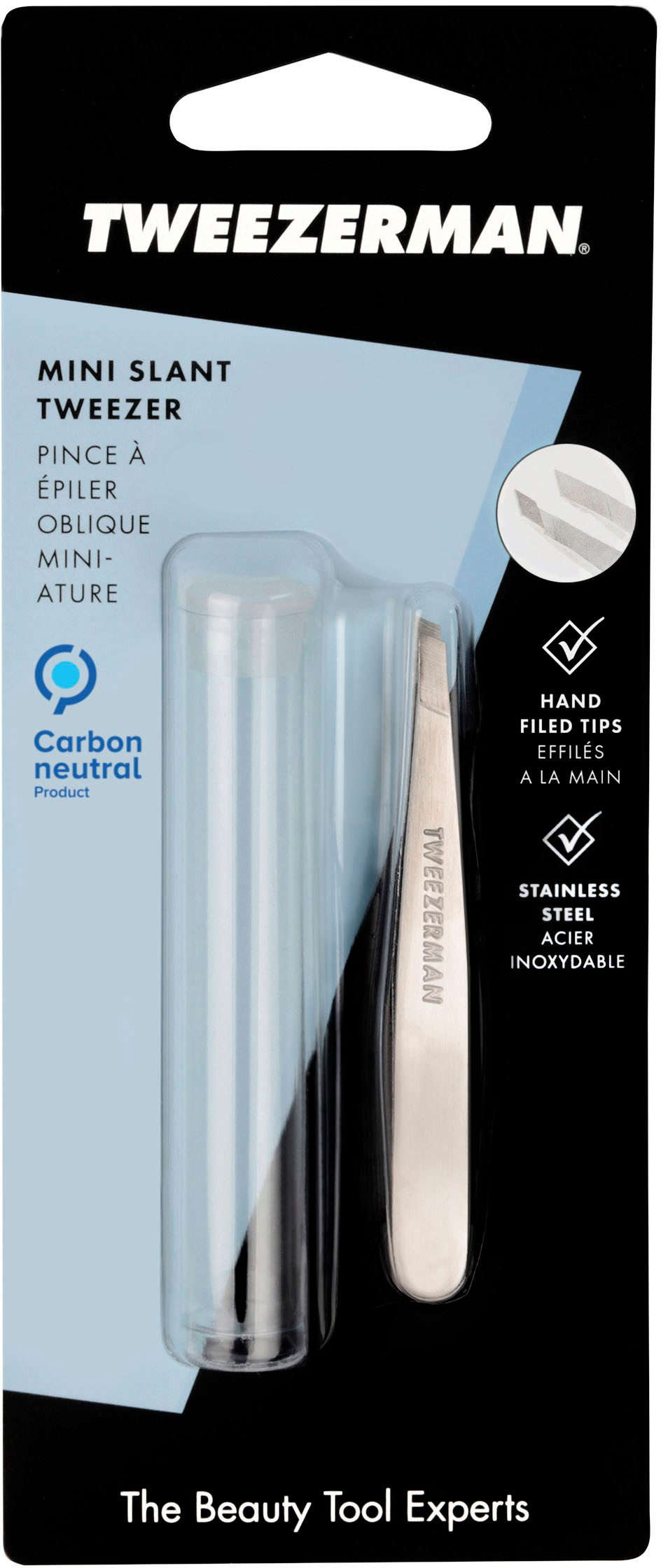 TWEEZERMAN Pinzette Mini Slant Tweezer: Kleine Pinzette in Silber, Präzise, handgeschliffene Spitzen für perfekte Augenbrauen!