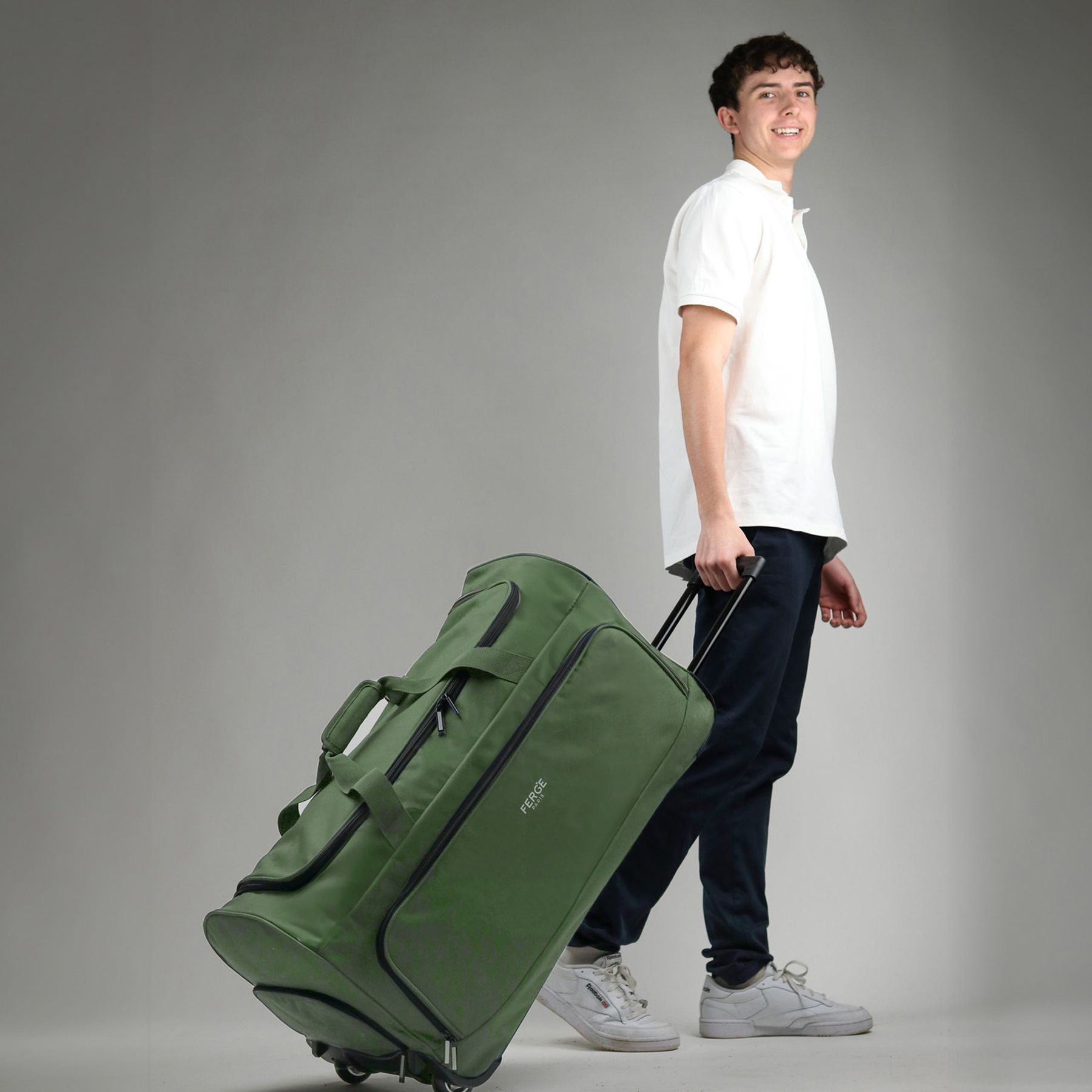 FERGÉ Reisetasche wasserabweisend Reisetasche mit Rollen groß Paris, Reisetasche mit Rollen und extra Schuhfach, Reisegepäck olive