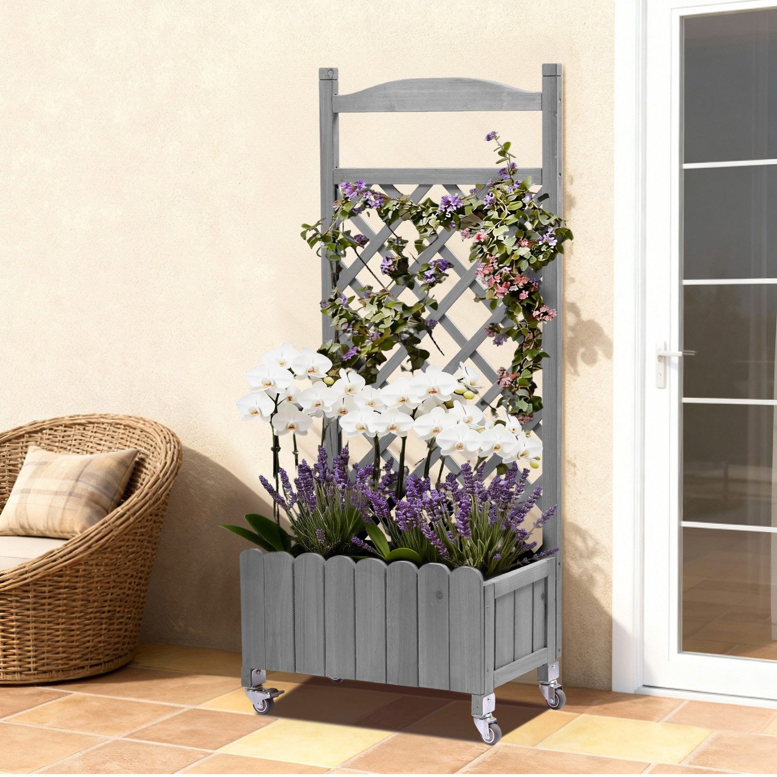 COMHOMA Blumenkasten Rankgitter Pflanzkasten mit Rollen, Holz Hochbeet mit Spalier (2 ST., 1 St., Farbe und Menge sind optional), wetterbeständiger Pflanzenkübe – Bild 2 von 5