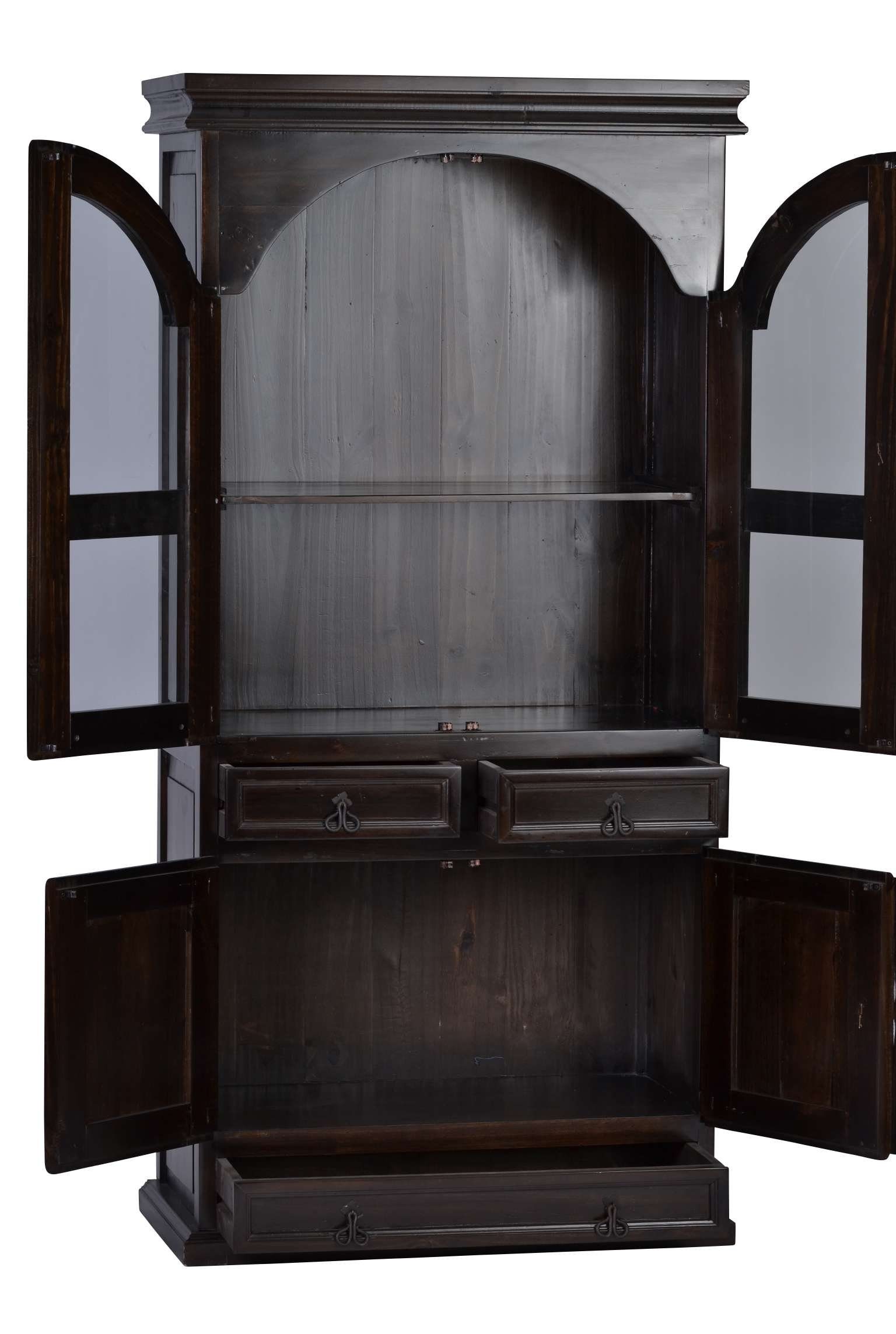 MiaMöbel Vitrine Mexico aus massivem Pinienholz Dunkelbraun
