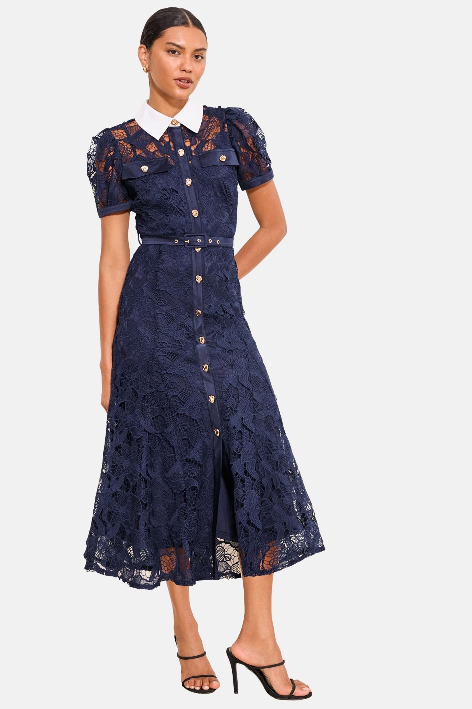 LIPSY Partykleid Lipsy Blusenkleid mit Spitzenkragen, ausgestellt (1-tlg)