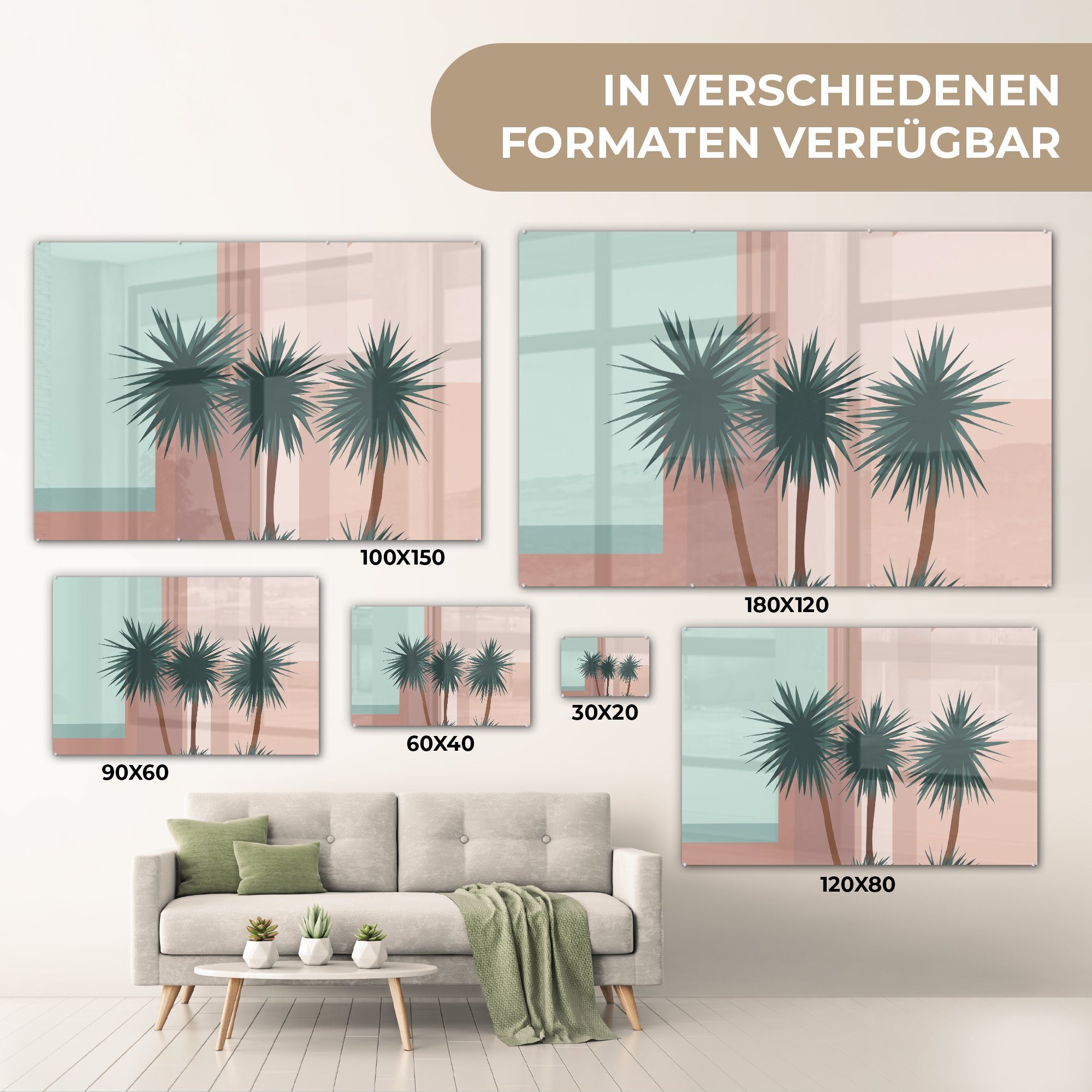 St), Wohnzimmer - Abstrakt - & Pastell, Sommer Palmen (1 Acrylglasbild MuchoWow Schlafzimmer - Acrylglasbilder