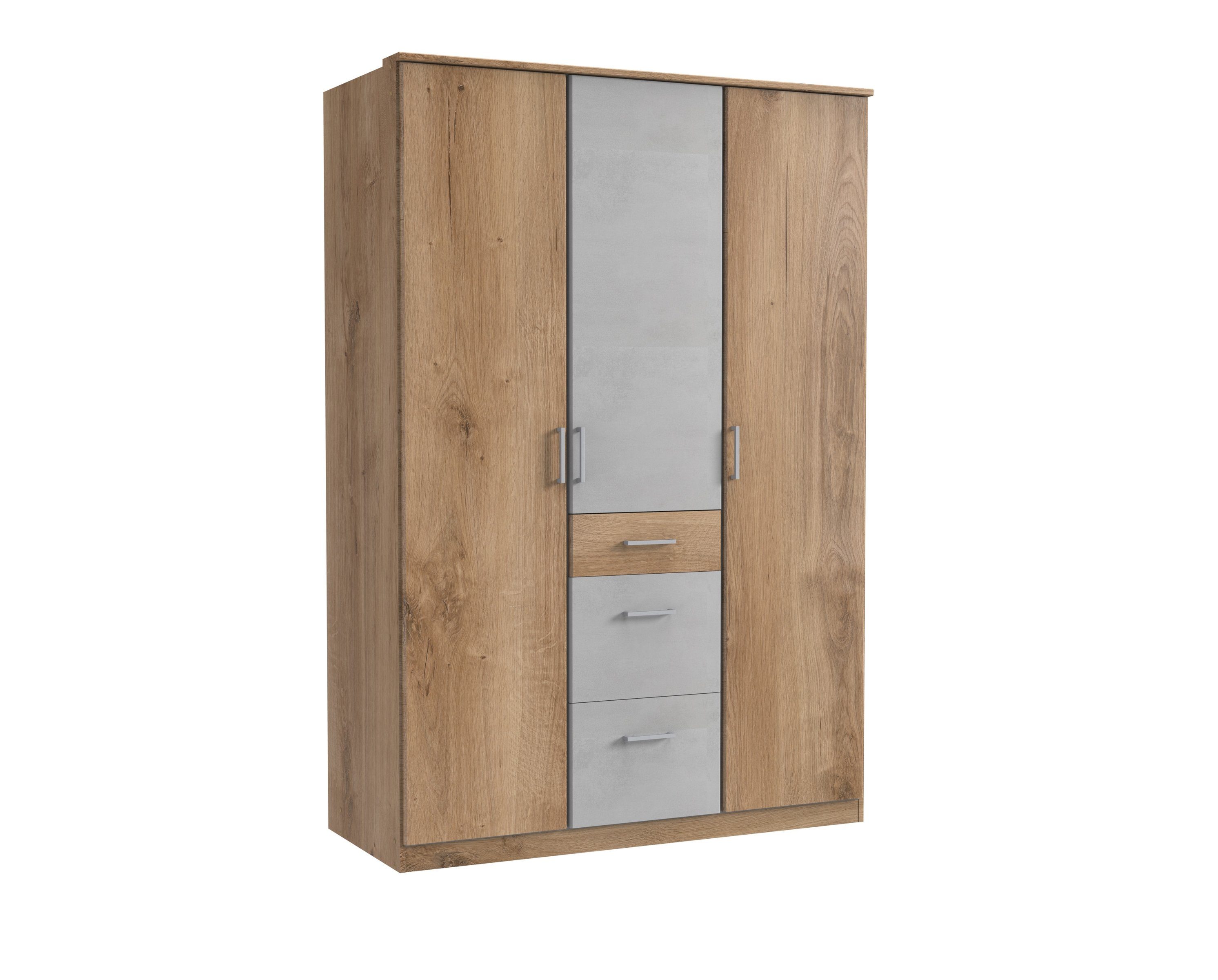 freiraum Kleiderschrank Click (B/H/T: Türen mit 135x198x58 und 3 cm) Plankeneiche-Nachbildung in 3 Schubladen