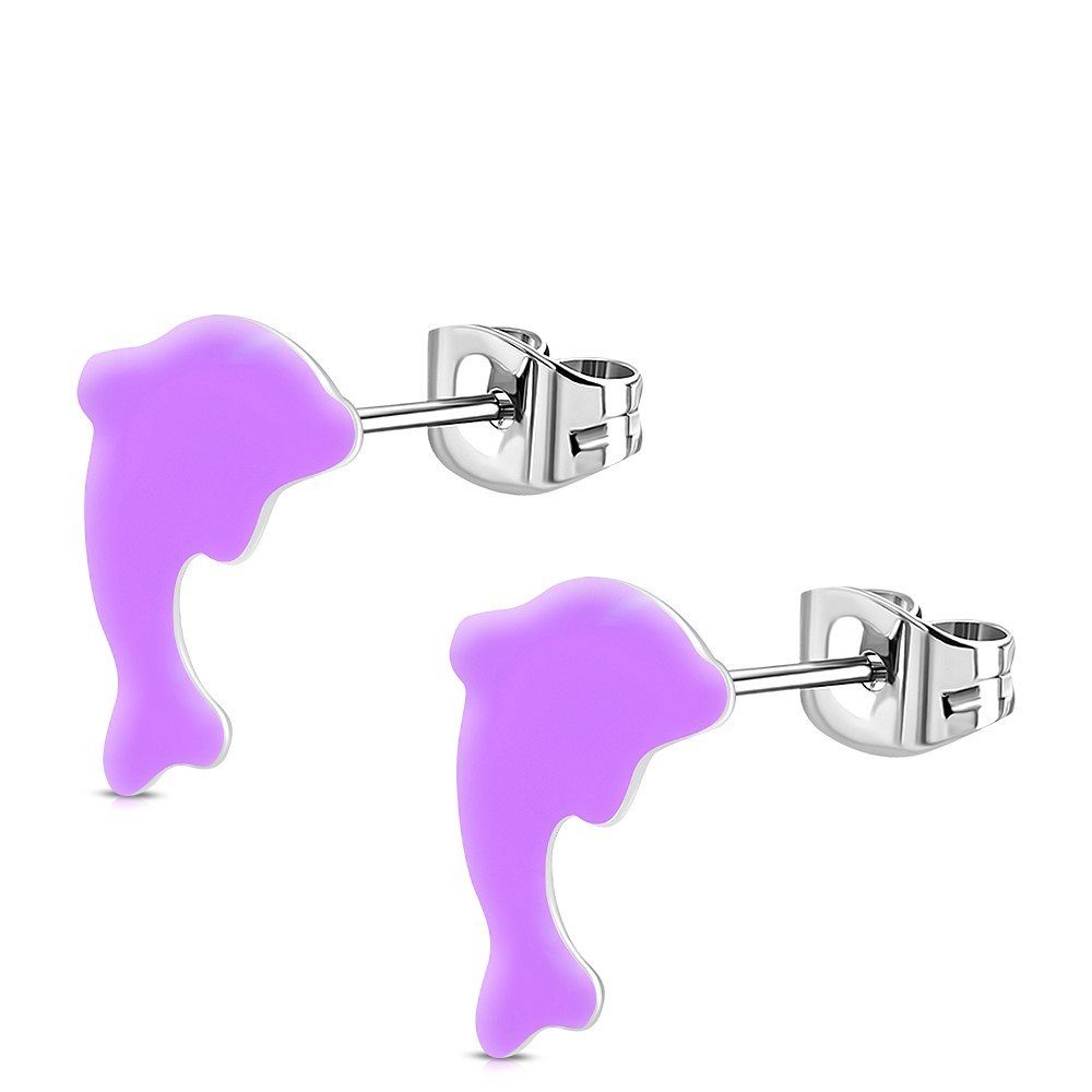 BUNGSA Ohrring-Set Ohrstecker Delfin NeonSilber aus Edelstahl Kinder neonlila (1 Paar (2 Stück), 2-tlg), Ohrschmuck Ohrringe