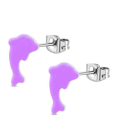 BUNGSA Ohrring-Set Ohrstecker Delfin Neon Silber aus Edelstahl Kinder (1 Paar (2 Stück), 2-tlg), Ohrschmuck Ohrringe