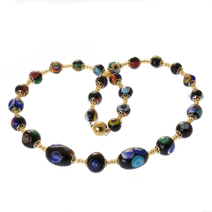 Bella Carina Perlenkette Kette mit Murano Glas Mosaik Perlen schwarz bunt